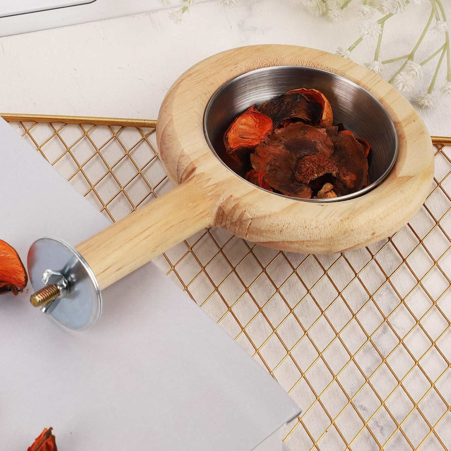 Bird Perch with Bird Feeding Cup, Parrot Wood Perch Tree Bird Perch Stand, Solid Wood Perch for Bird Cage Accessories for Parakeet Lovebird Cockatiel Small Birds