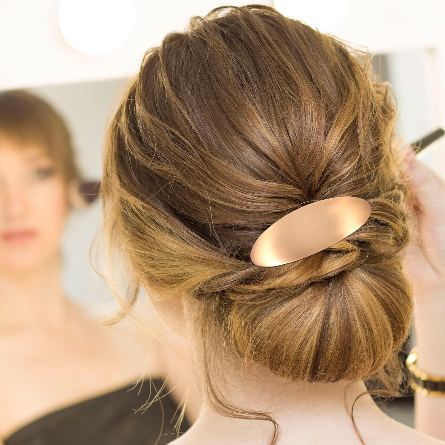 1 X Metal Hair Clip Gold, Simple French Hair Clip, Silver Oval Hair Clips, Women'S Hair Clip, Small Flat for Women, Girls, Thin Hair, Thick Hair (3 Inches) image number 3