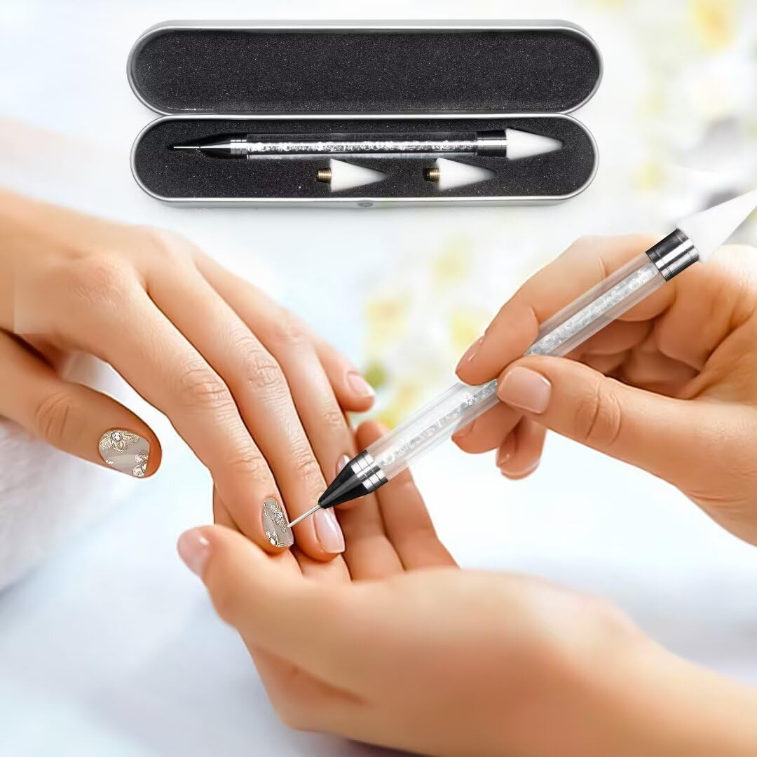 OOTDAY Rhinestone Picker Dotting Pen, 2 Extra Wax Tips, Dual End Nail Tool, Rhinestone Picker Dotting Pen for Gemstones, Crystals, Stones, White image number 2
