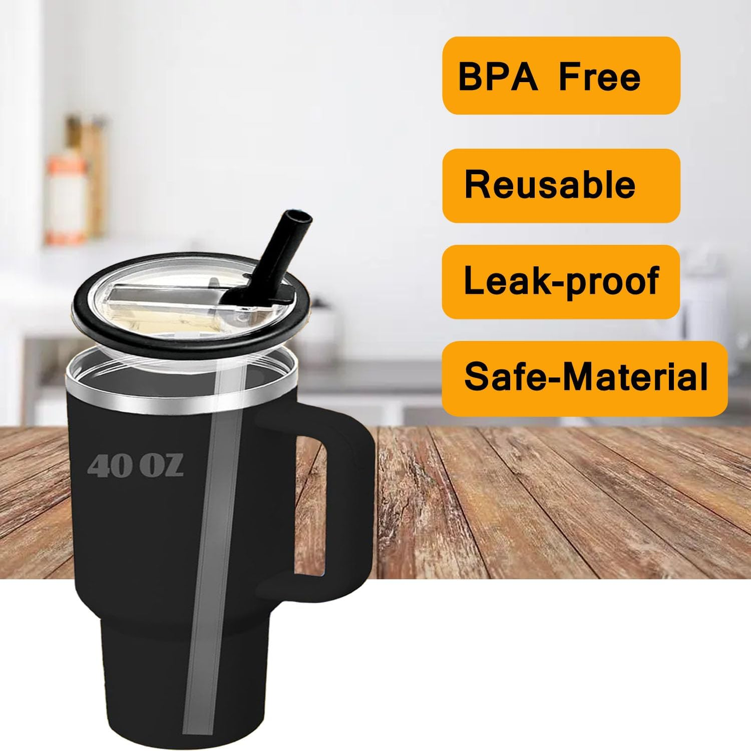 2 Pack 40 OZ Tumbler Flip Straw Lid Replacement Fit for Stanley Quencher, Leak Proof Reusable Tumbler Cover for Stanley Cup, Travel Spill Proof and Splash Resistant Cup Tumbler Lids Accessories image number 1