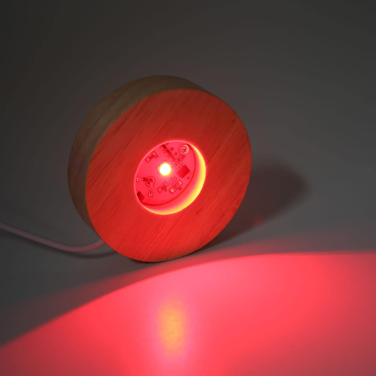 LED Light Base Display Base, USB Interface Wood Lighted Display Stand, 5V round 0.8In USB Light Table Light Base Wood Display Lamp for Home (Colorful Base)