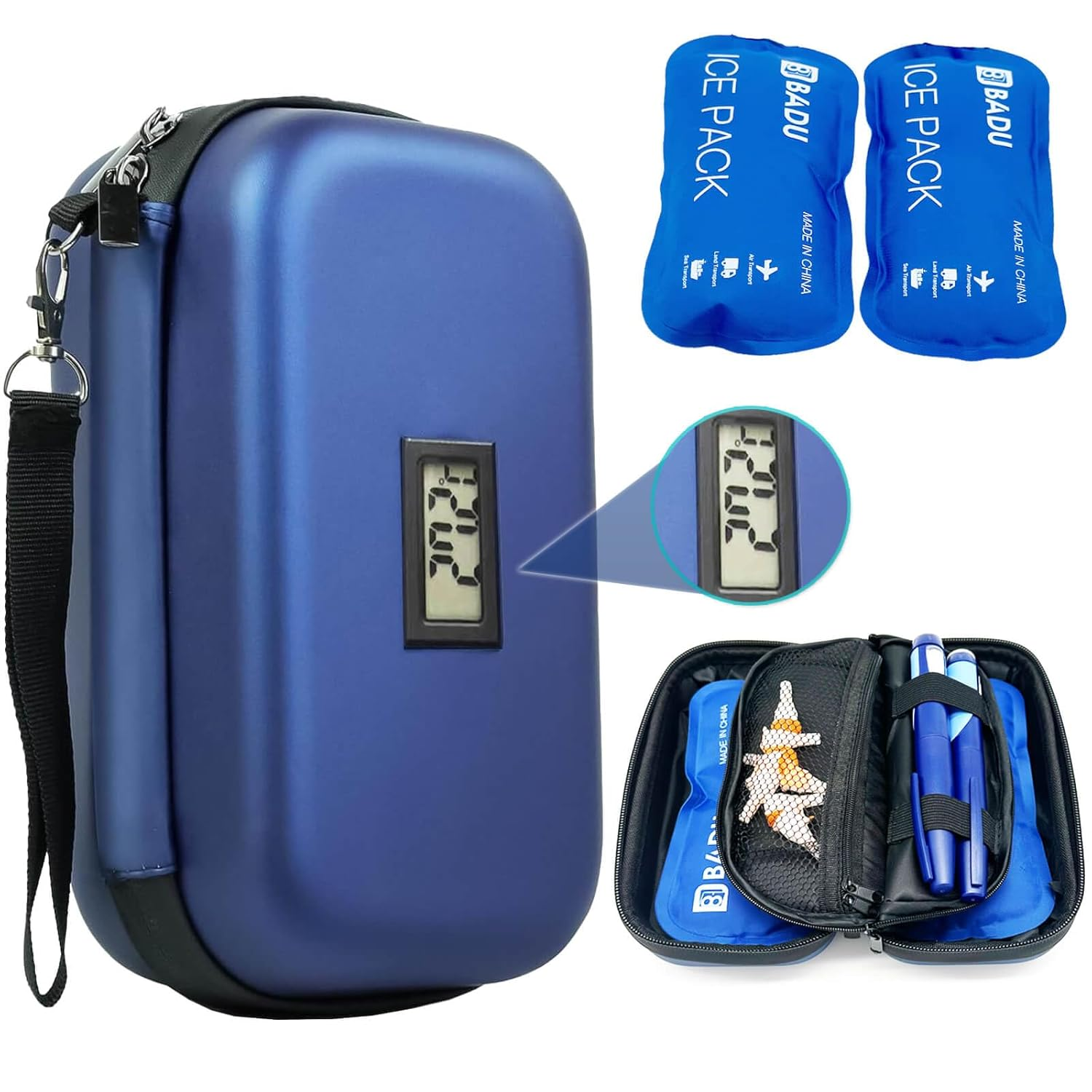 Insulin Cooler Travel Case with Celsius Temperature Display, Diabetic Medication Insulated Cool Organizer Carrying Bag with 2 Ice Bag for Insulin Pen and Other Dicbetic Supplies for Trip and Daily image number 2