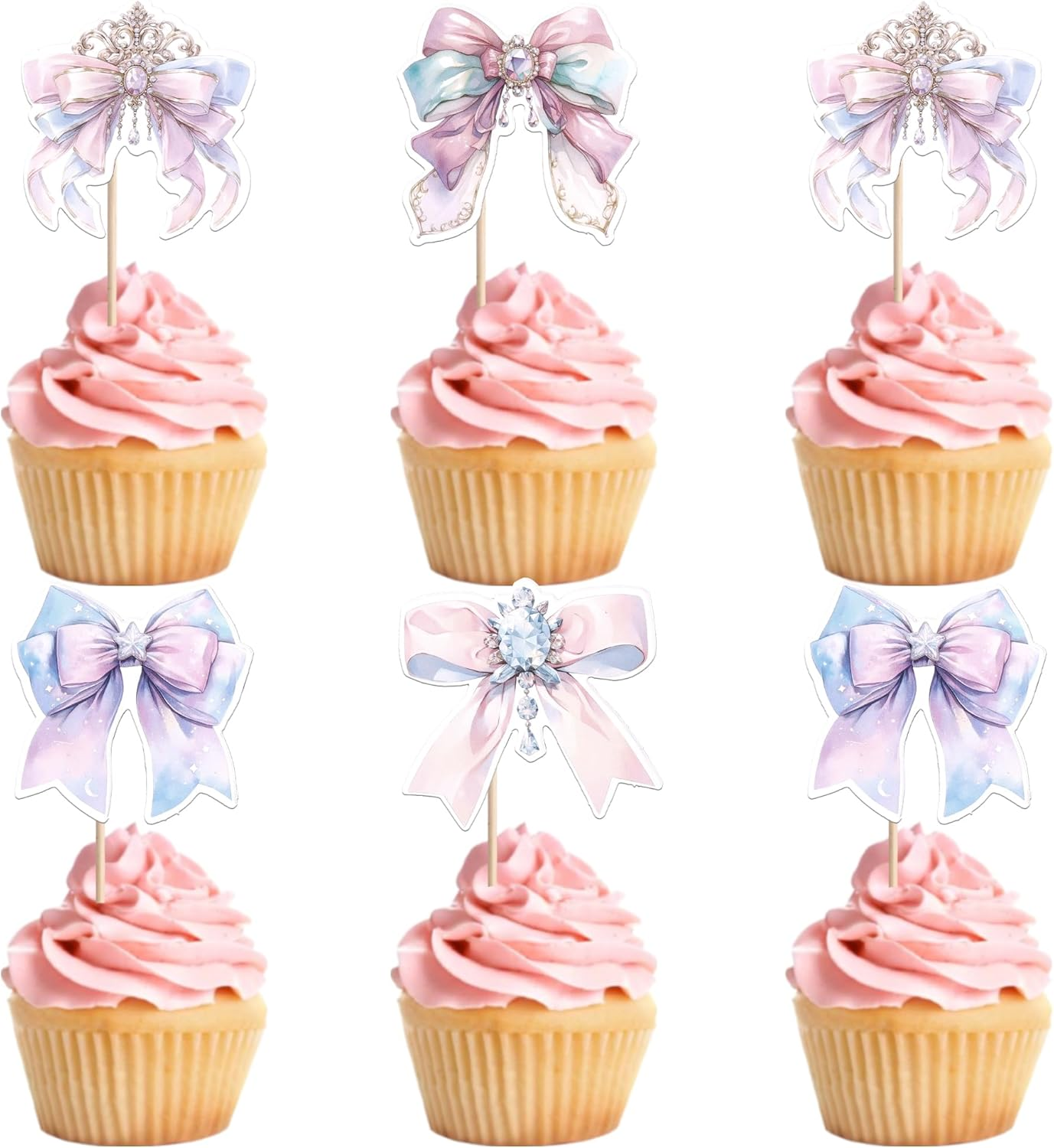 Rsstarxi 24 Pcs Bowknot Cupcake Toppers Children'S Birthday Bow Dots Cupcake Toppers for Children'S Birthday Baby Shower Party Cake Decortions Supplies Brown - Brown image number 5