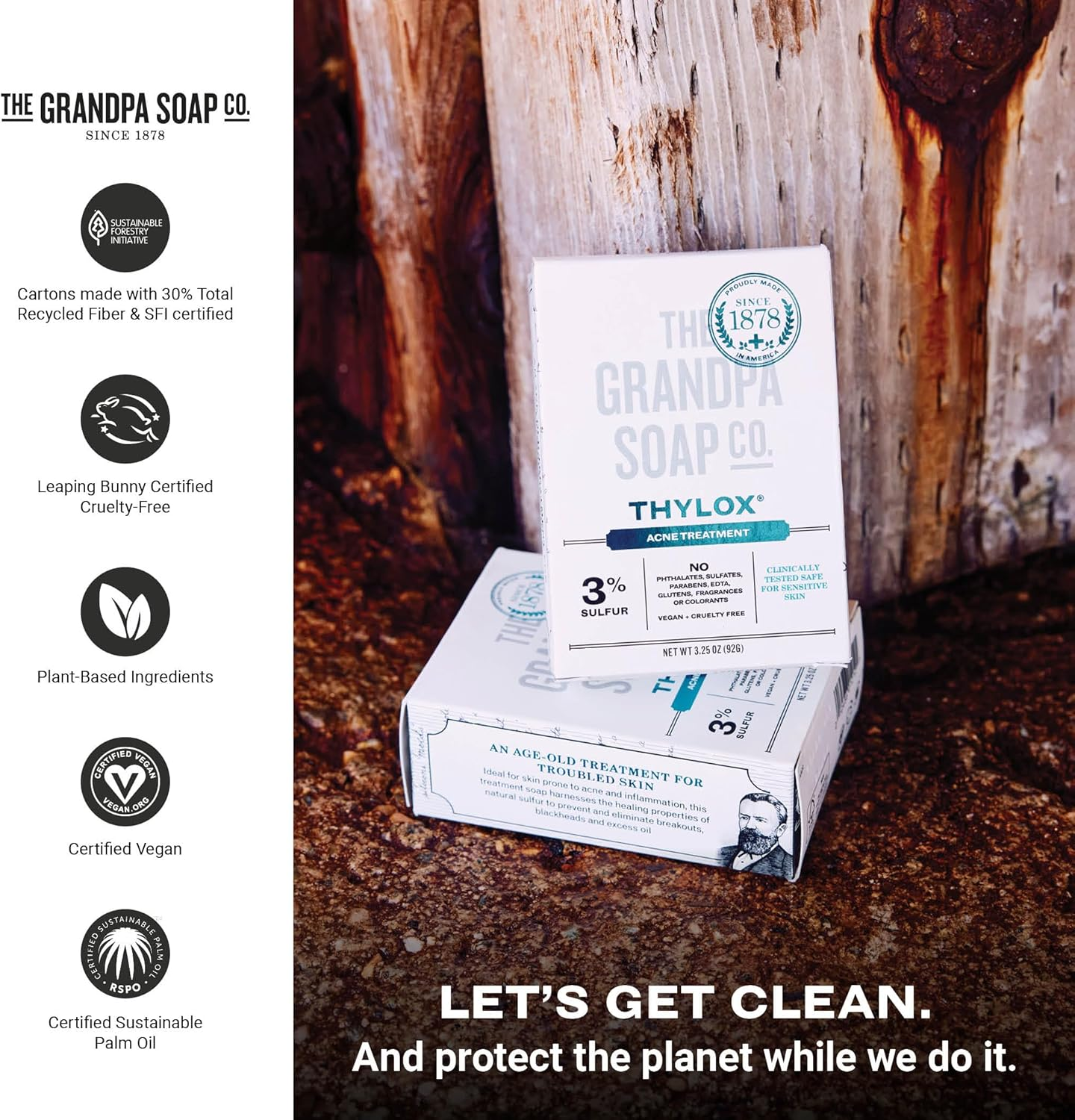 The Grandpa Soap Co. Thylox Acne Treatment Bar Soap - with 3% Natural Sulfur - Prevents and Eliminates Breakouts - for Acne Prone Skin - Safe for Sensitive Skin - 3.25 Ounces (Pack of 2) image number 6