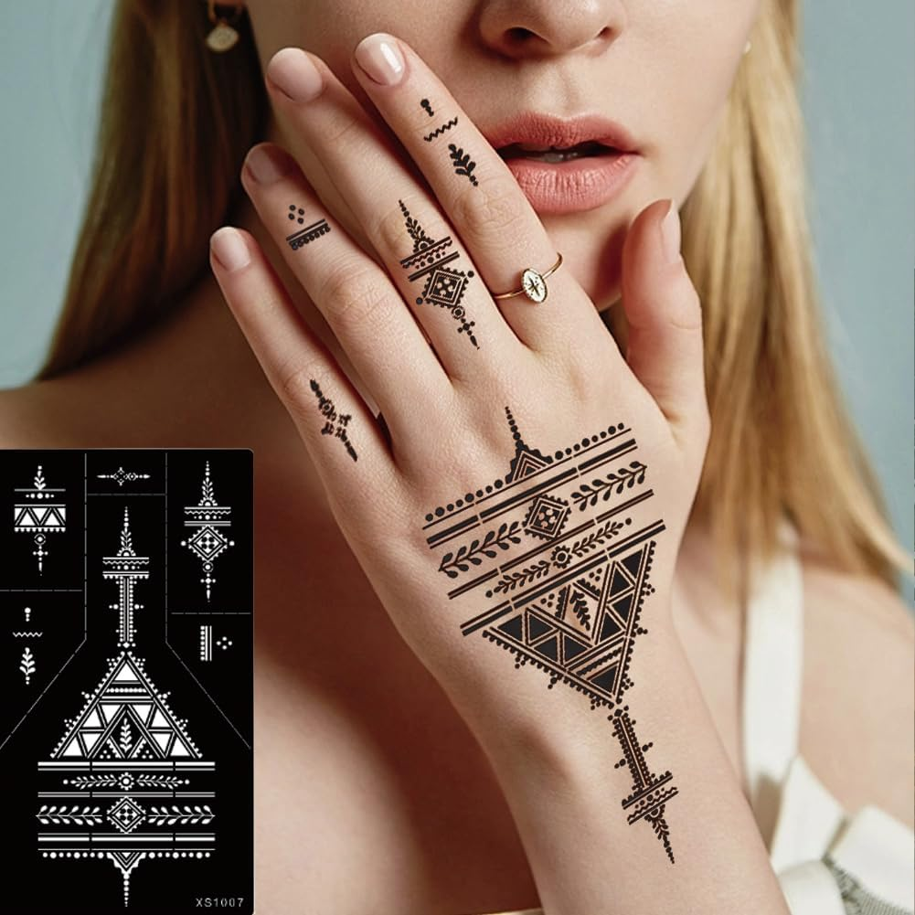 XMASIR 16 Sheets Temporary Tattoo Kit, Reusable Tattoo Stencils Sets Indian Arabian Flower Tattoo Templates for Women Girls Body Hand Art