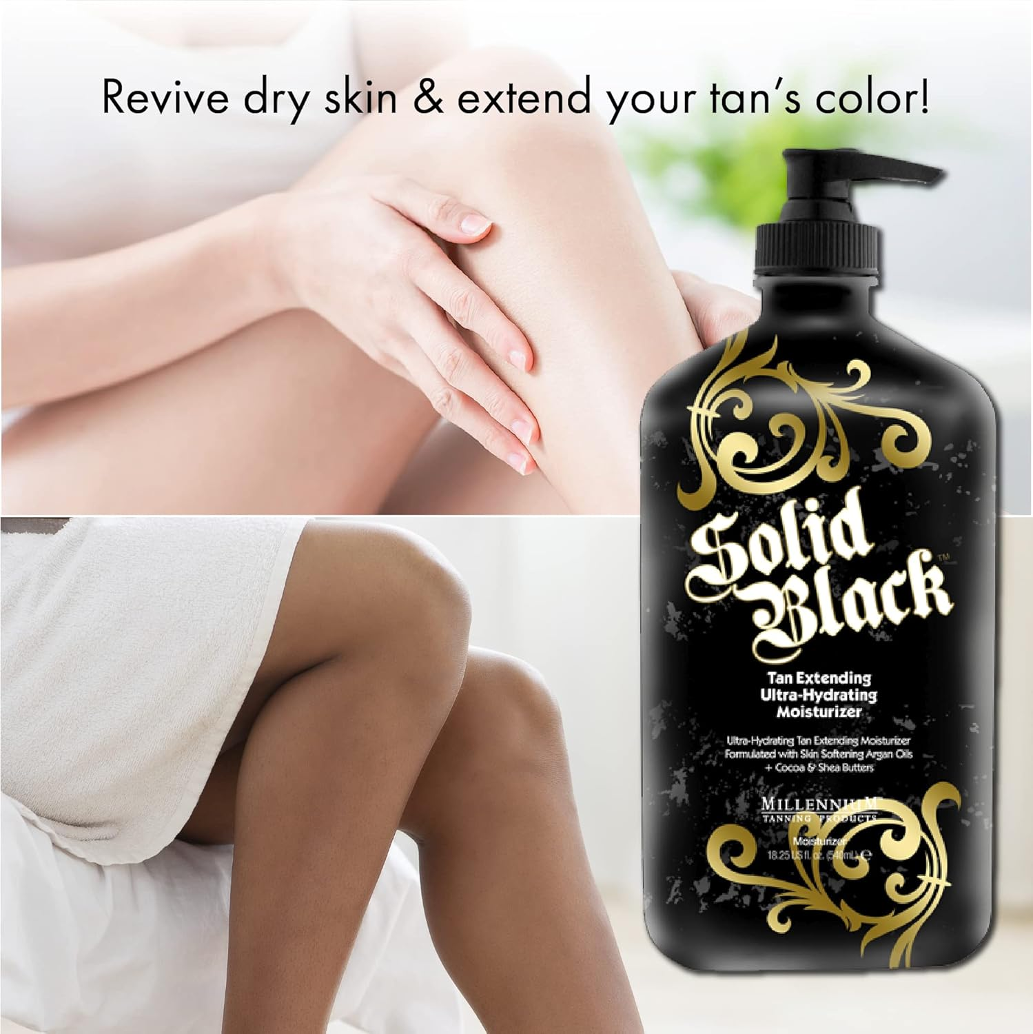 Millennium Tanning SOLID BLACK TAN EXTENDER Moisturiser with Argan Oils 540Ml image number 5