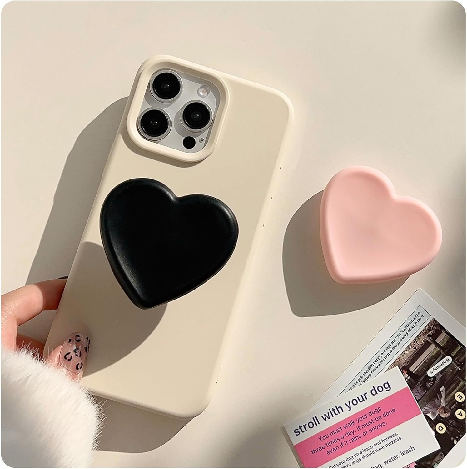 2PCS Heart-Shaped Silicone Mobile Phone Grip Stand,Zakora Collapsible Cellphone Finger Grip Holder for Smartphone Tablet Cell Phone Accessory (White) image number 4