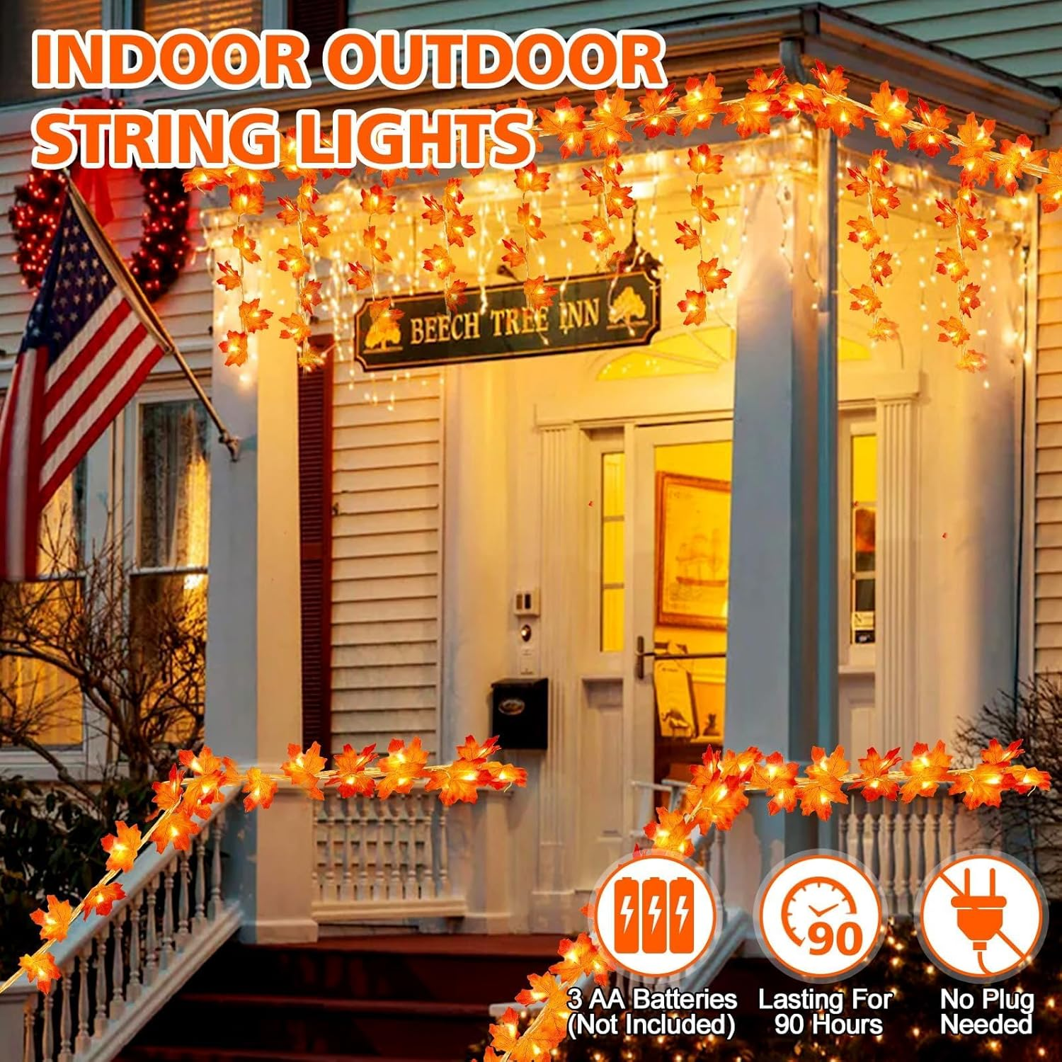 KATELUO Autumn Maple Leaf String Lights, 3 Metre 20 LED Autumn Light Garland Lights, Halloween Decoration Autumn for Halloween Thanksgiving Christmas Party image number 6