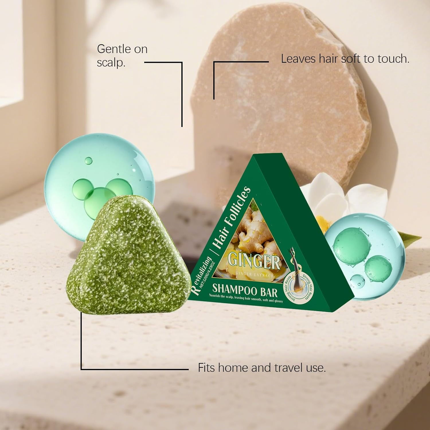 Ginger Shampoo Bar, Solid Shampoo Bars for Hair, Solid Bar for Oily and Greasy Hairs, anti Dandruff Scalp Cleanser for Men and Women, Travel-Friendly Bars for All Hair Types, Smooth Glossy (4)
