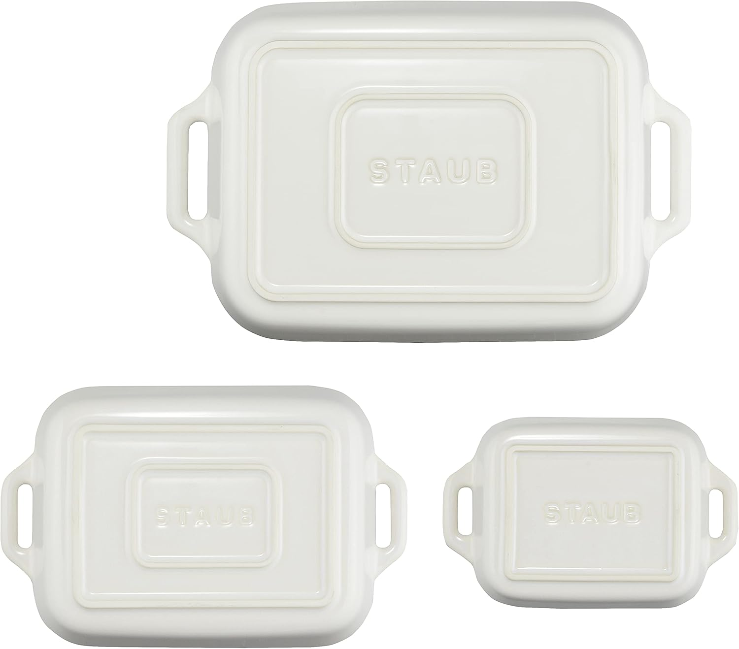 Staub Dish 40508-165 Rectangular Dish 5.5 X 4.3 X 6.3 Inches (14 X 11/20 X 16/27 X 20 Cm), 3 Piece Set, Ivory Ceramic Set, Au Gratin Dish, Oven, Microwave Safe image number 2