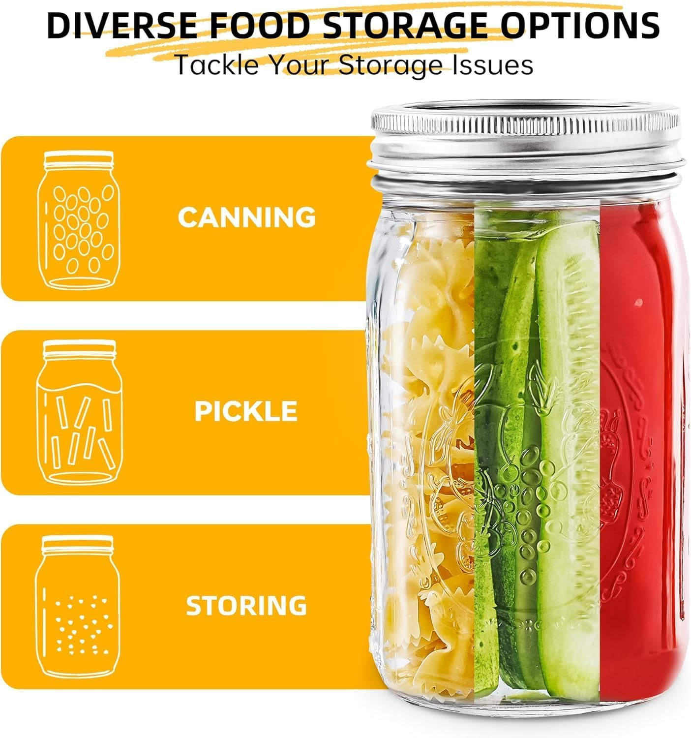 32 Oz Wide Mouth Mason Jars Half Gallon Mason Jars with Airtight Lids and Bands for Canning, Fermenting & Pickling (12) image number 3