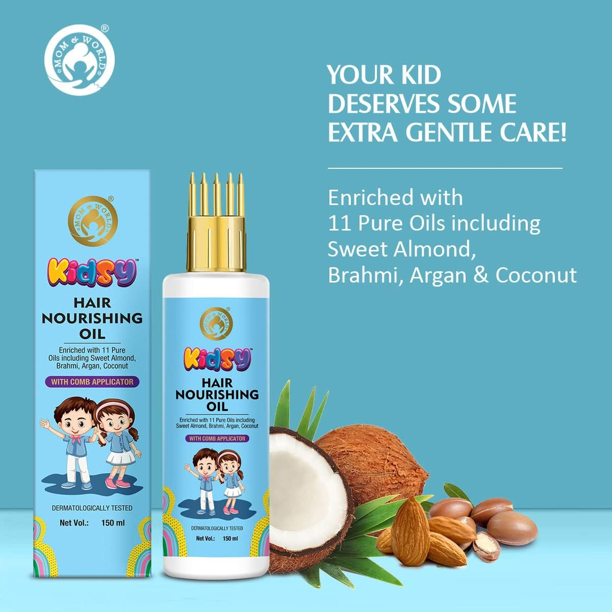 Mom & World Kidsy Hair Nourishing Oil with Comb Applicator for Kids, Dermatologically Tested, Enriched with 11 Pure Oils, 150Ml,1 image number 1
