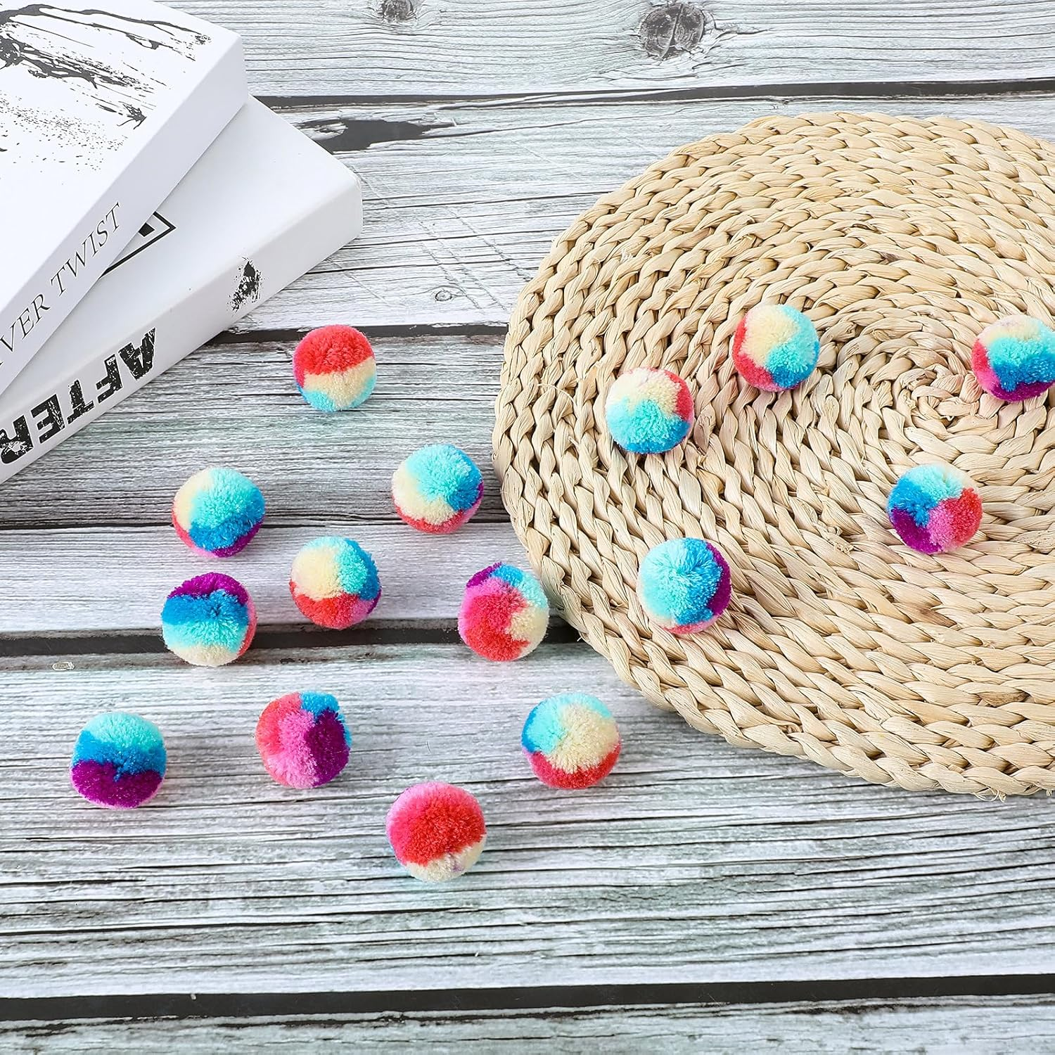 30PCS Cat Toys Balls 1.2'' Pom Pom Balls, Interactive Christmas Yarn Puff Cat Ball Pet Toys, Rainbow Small Plush Kitty Soft Balls, Training Fuzzy Cat Balls for Exercise and Entertainment, Multicolor image number 3