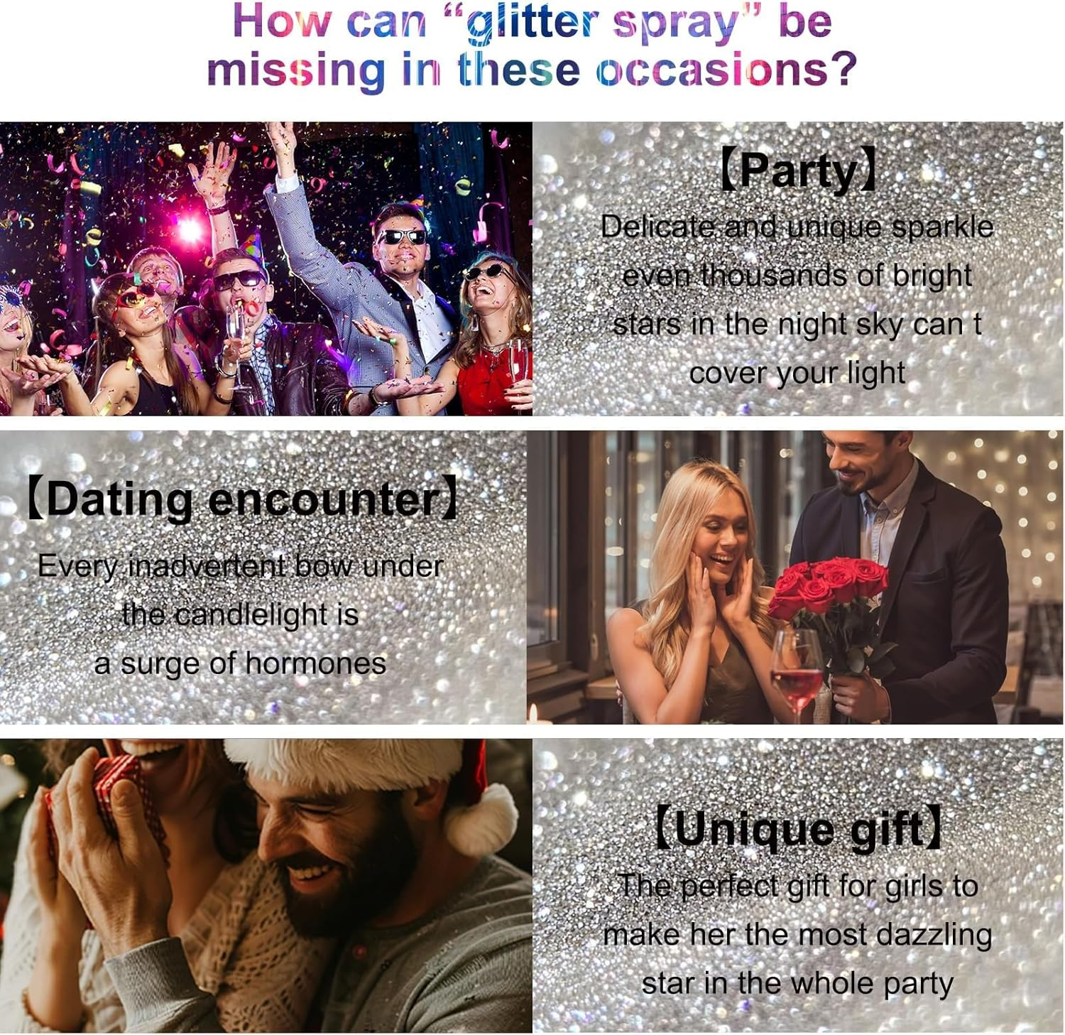 Body Glitter Spray, Waterproof Sparkling Spray for Hair, Face, Skin, Clothing, Sparkle Hairspray Long-Lasting Shinny Powder, Shimmer for Stage Makeup, Festival, Party for Women Girls image number 4