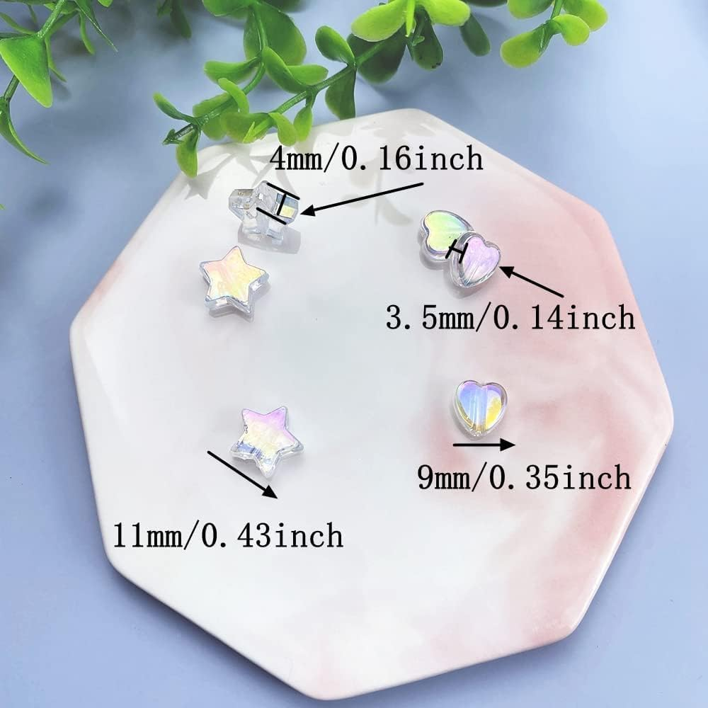 600 PCS Acrylic Beads Heart Star Shape Beads Clear Acrylic AB Colors Bead Assortments Colorful Flat Bead-In-Bead Loose Beads Spacer for DIY Necklace Bracelet Jewelry Craft Making (Deep Lake Blue AB) image number 6