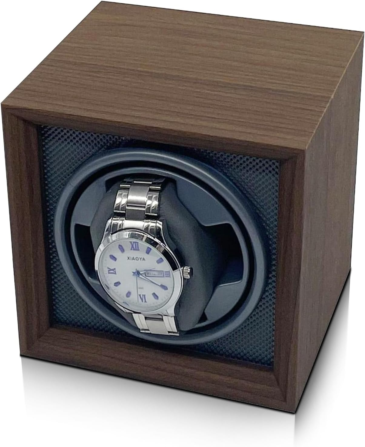 LIAN Automatic Single Watch Winder with Japanese Mabuchi Quiet Motor Wooden PU Leather Soft Flexible Memory Foam Watch Pillows for Men'S and Women'S Watches Blackgrey