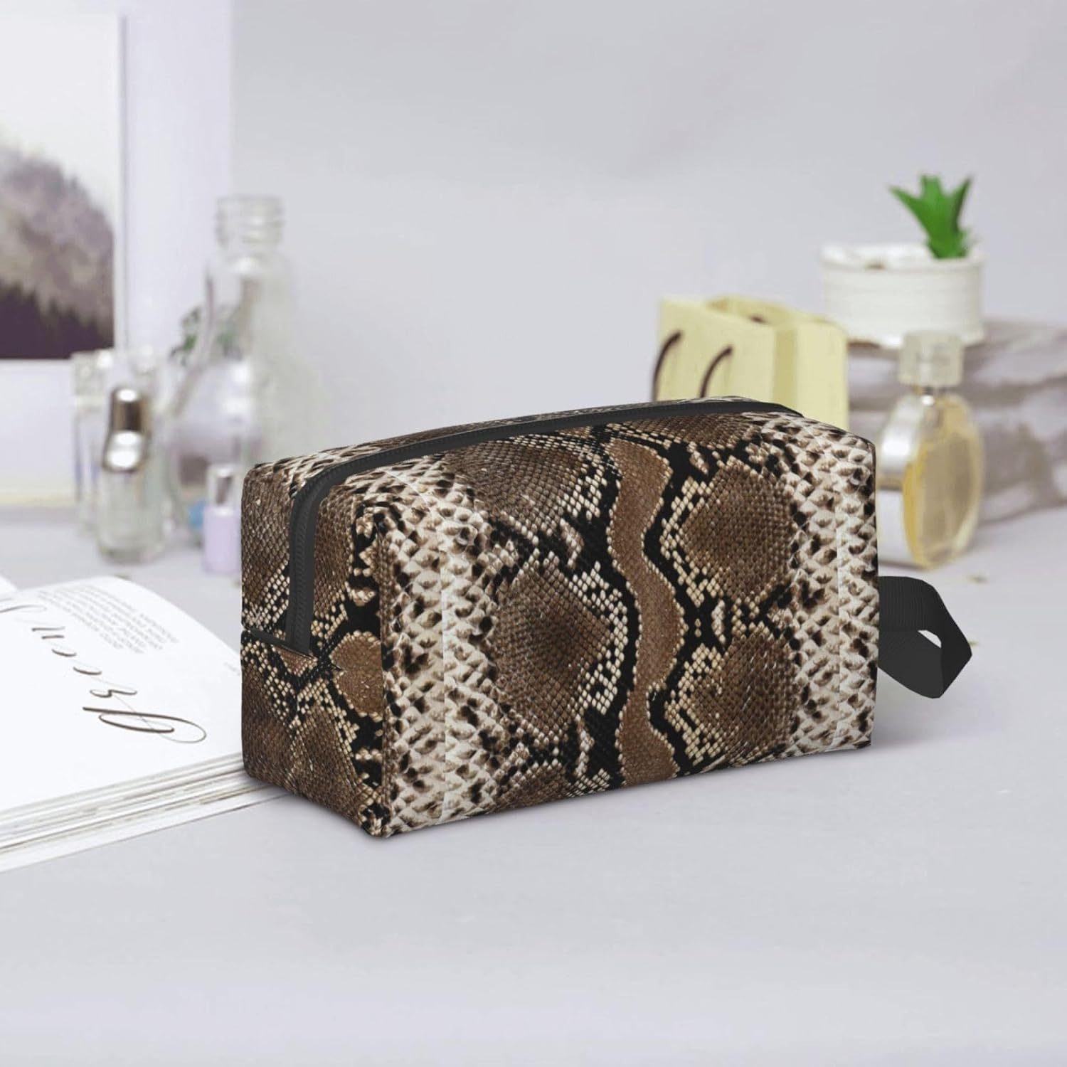 Cozimangoe Toiletry Bag for Travel, Large Padded with Handle Makeup Bags Shaving Cosmetics Toiletries Accessories Gym, Personalized Snakeskin Brown image number 5