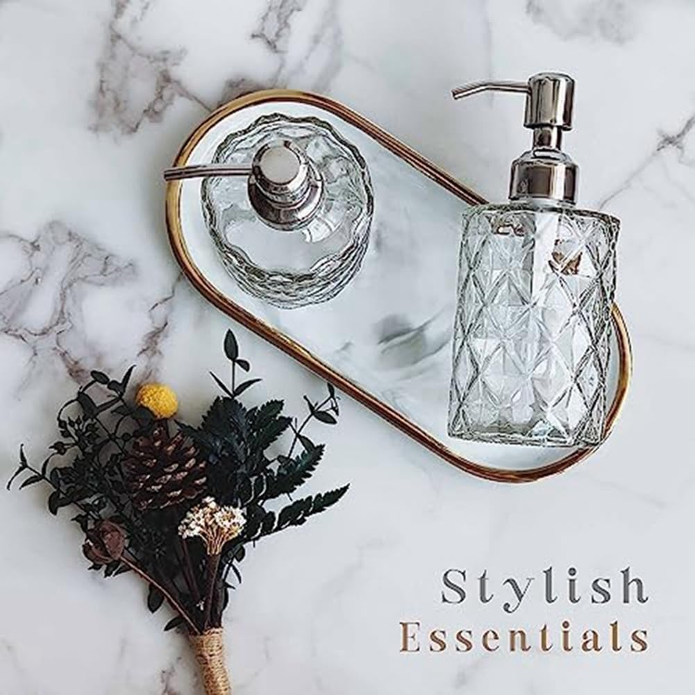 Elqater 1 PCS Diamond Embossed Glass Soap Dispenser as Shown 17.7X7.6Cm Bathroom Soap Dispenser image number 1