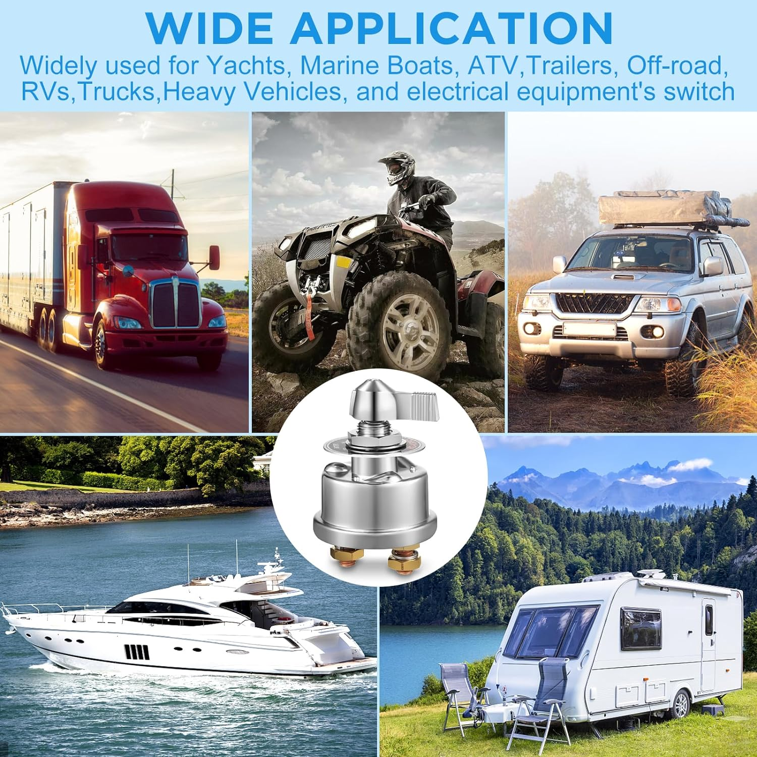 High Current Master Battery Disconnect Switch, 12V-48V Heavy Duty Battery Isolator Switch with Face Plate, 300A Waterproof Marine Battery Shut off Switch for RV Marine Boat Vehicle Truck image number 6