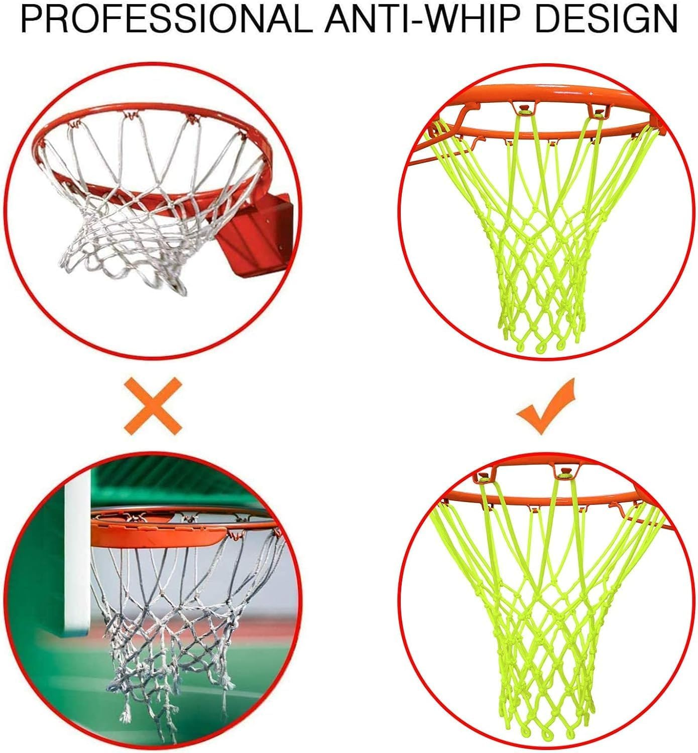 Basketball Net Outdoor, Upgraded Glow-In-The-Dark Basketball Net, Heavy Duty Basketball Net Outdoor, 12 Ring Standard Size Nightlight Basketball Sports Gift Sports School (Fluorescent Green) image number 3