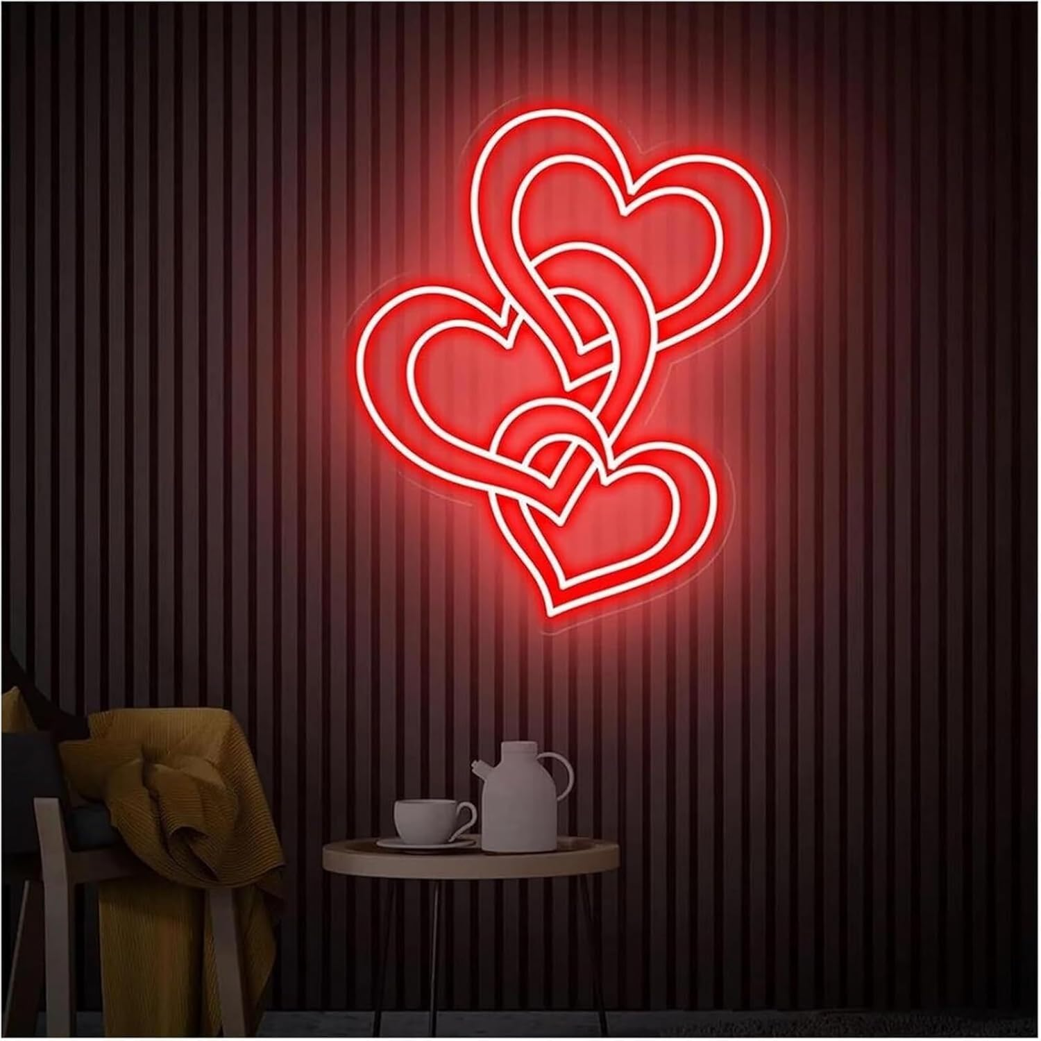 LED Neon Lamp Soothing Ambiance Lamp Heart Shaped Neon Signs Powered By, Adjustable Brightness Lights(B,24Cmx70Cm)