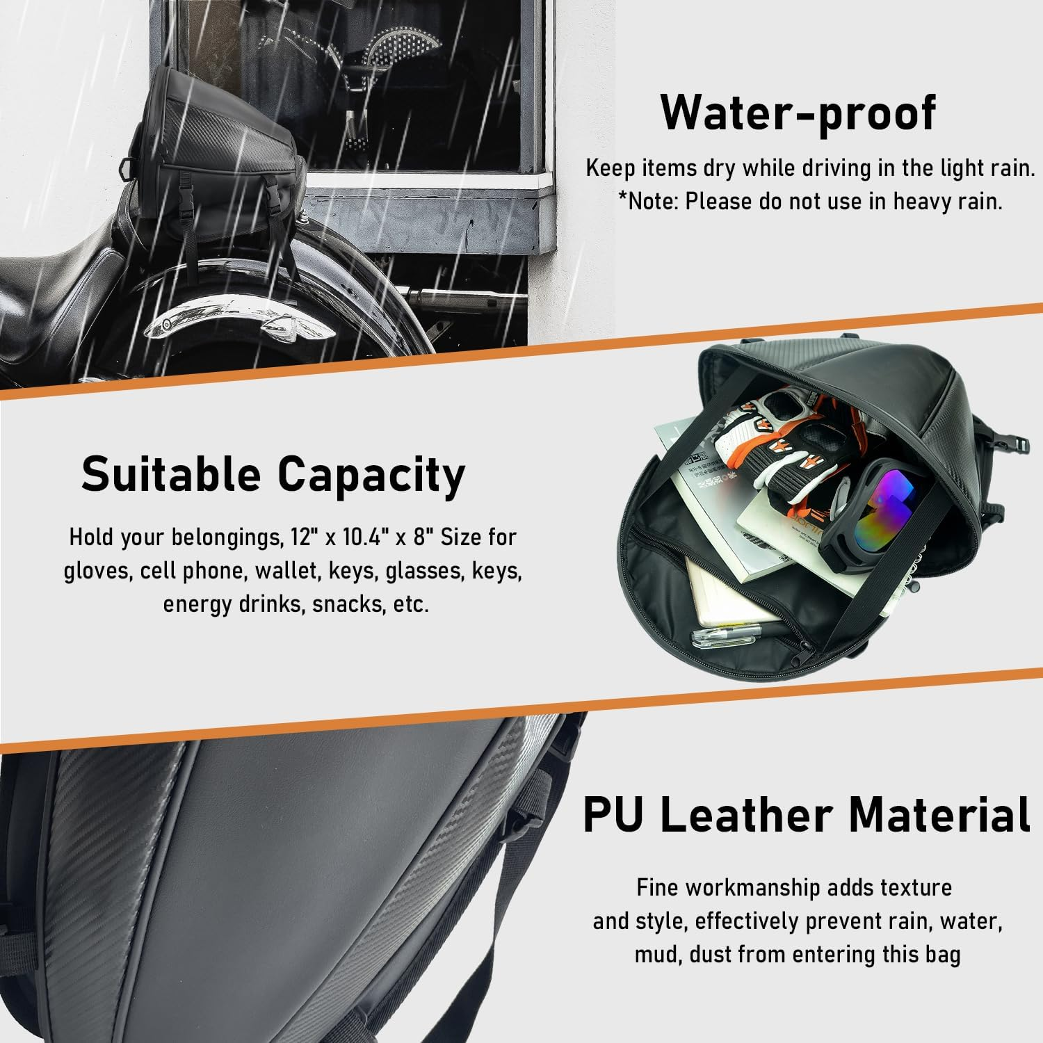 Socpuro Motorcycle Tail Bag Waterproof Rear Seat Storage Saddle Bag Motorbike Tank Bag with Shoulder Strap, Black SCP-005 image number 1
