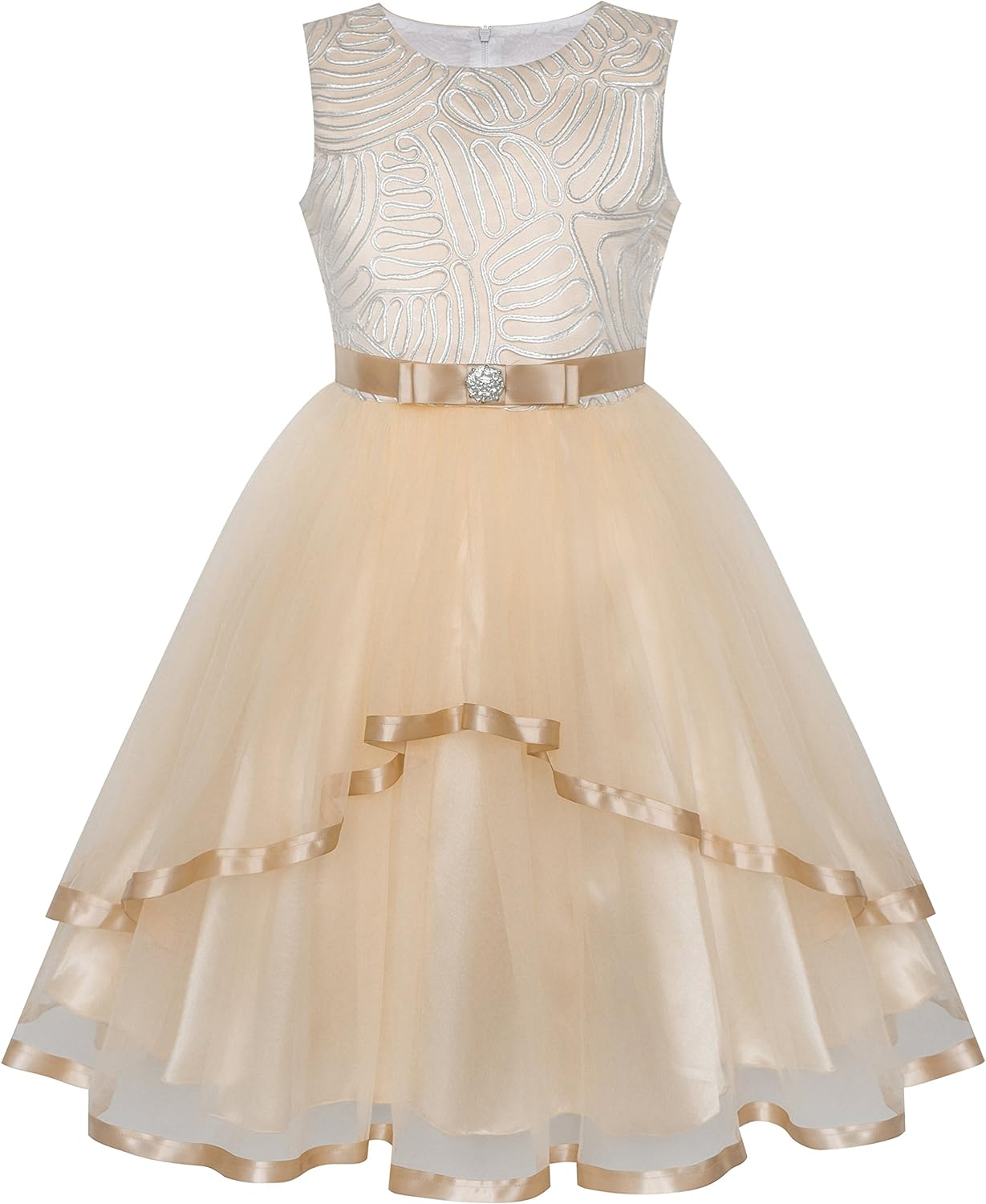 Sunny Fashion Flower Girls Dress Blue Belted Wedding Party Bridesmaid Size 4-12 Years