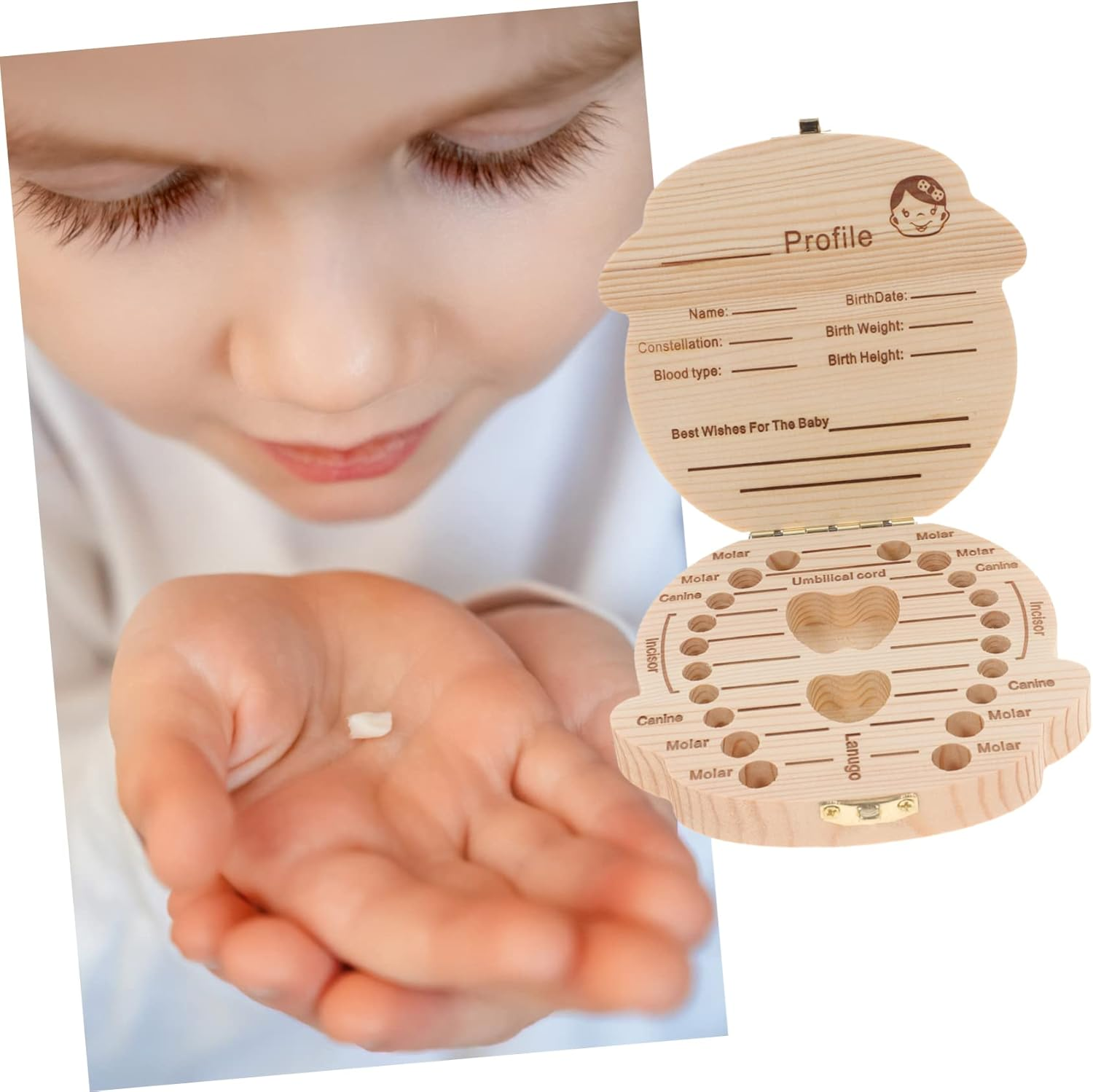 Deciduous Tooth Box Wooden Keepsake Organizer First Tooth Storage Case for Boys and Girls image number 4