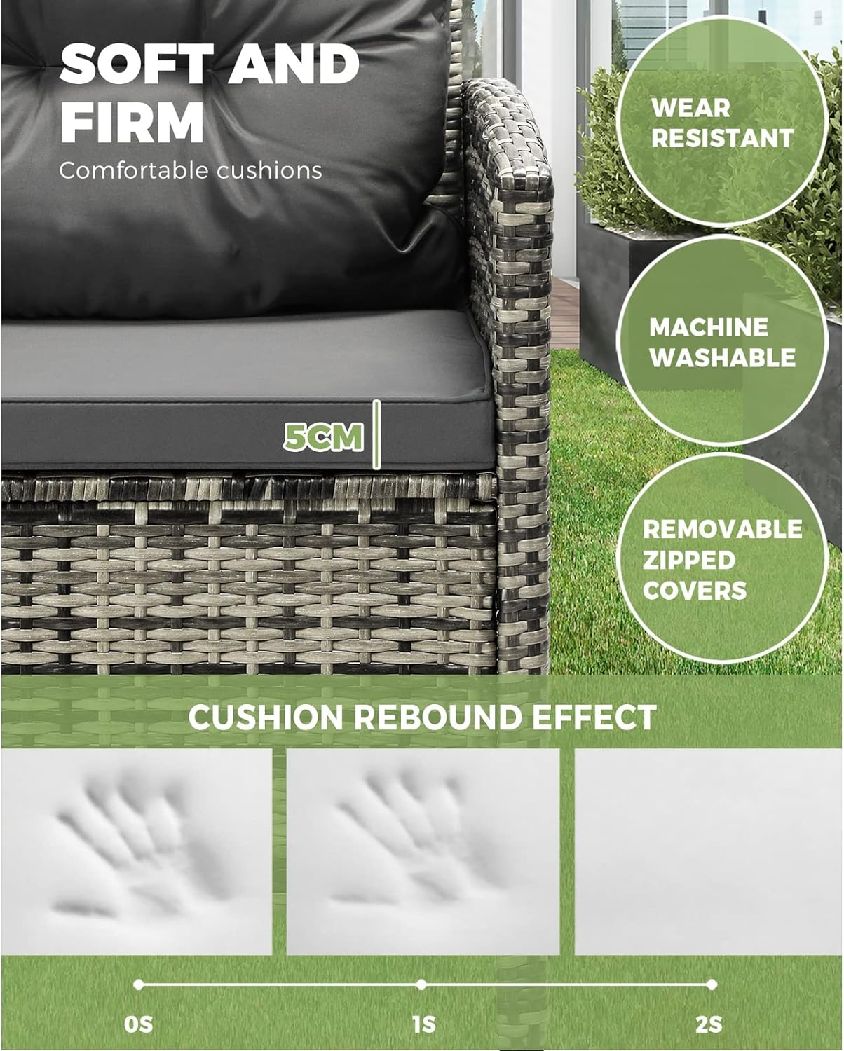 Livsip Outdoor Patio Furniture Set with Pillow and Cushion Wicker Material Table and Chairs 4Pcs Grey image number 5