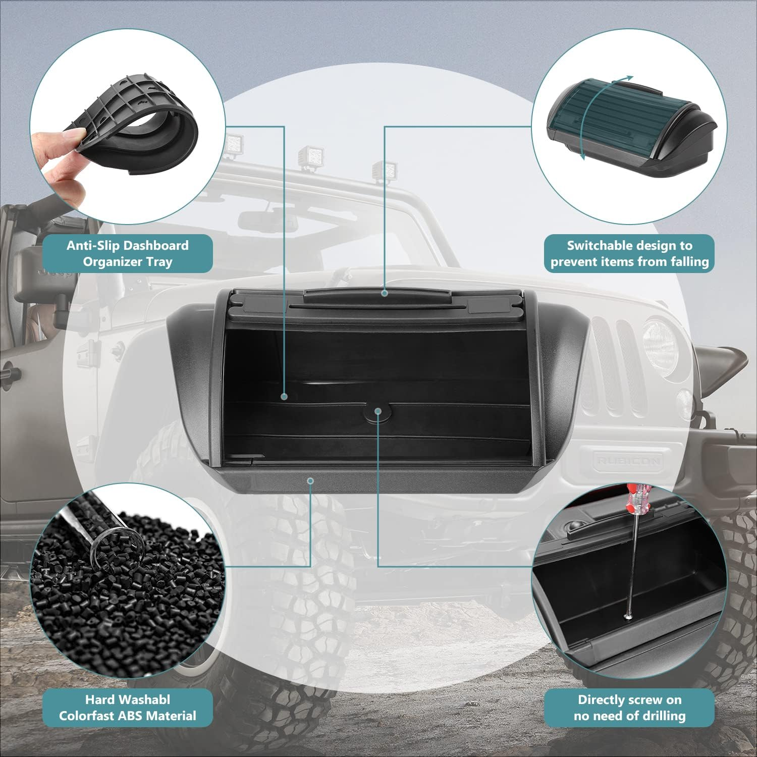 Linskip for Jeep JK Interior Accessories Dashboard Storage Organizer Dash Panel Tray Box for 2011-2017 Jeep Wrangler JK JKU 2-Door/4-Door Sahara Sport Rubicon Accessory image number 1