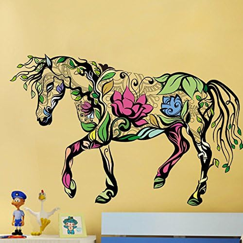Pinenjoy Colorful Horse Wall Decal Mandala Flower Leaf Wall Sticker 23X15Inch Removable Vinyl Wall Decoration for Bedroom Living Room TV Sofa Backborad image number 5