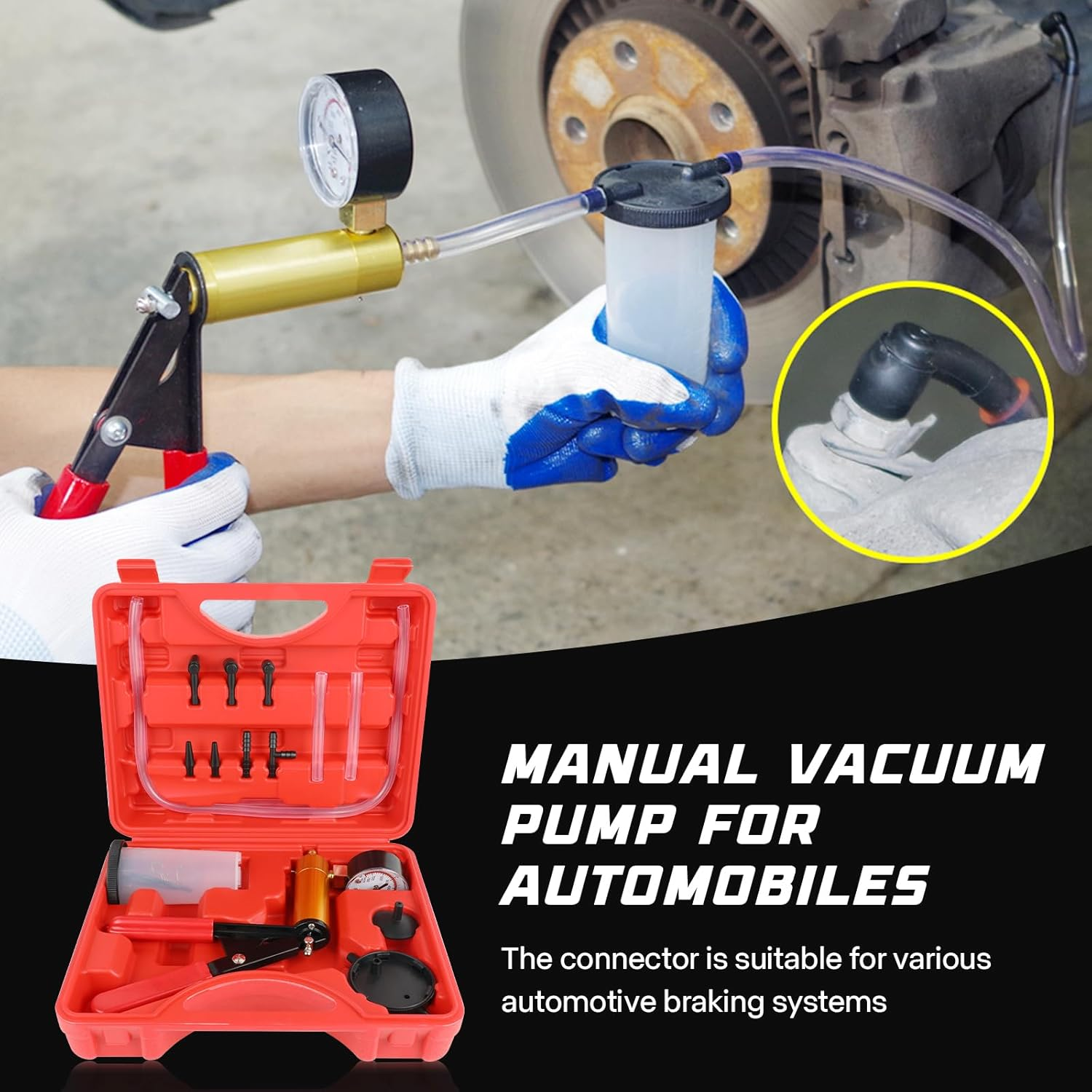 Brake Bleeder Kit,Multifunction Brake Bleeder Vacuum Pump Kit for Both Brake Bleeding and Automotive Diagnose Vacuum Brake Bleeder Pump with Pressure Gauge