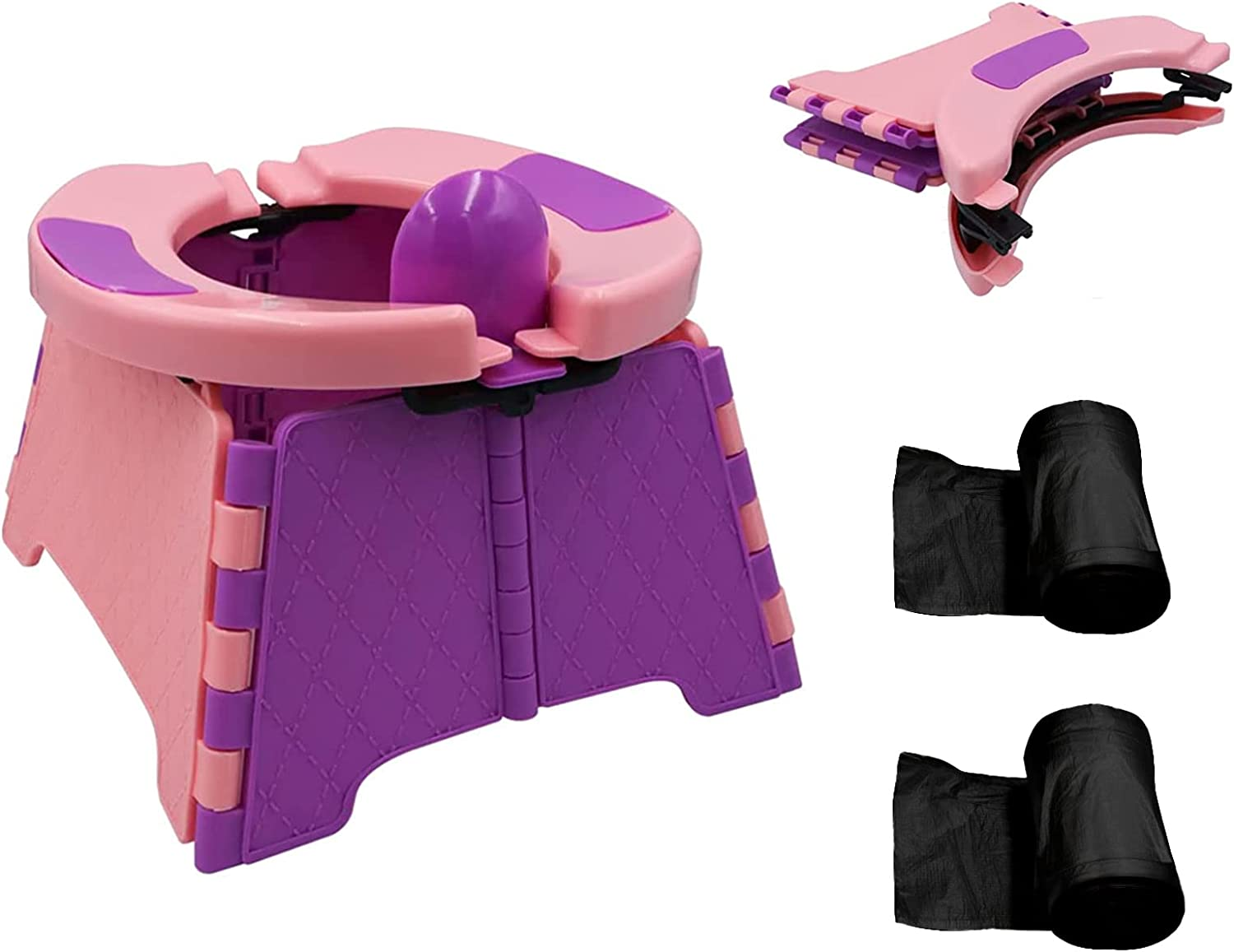 Portable Potty for Toddler Travel, Foldable Potty Training Seat with 60Pcs Trash Bag and Storage Bag, Toddler Potty Chair Seat for Home, Car, Outdoor Travel, Picni (Orange)