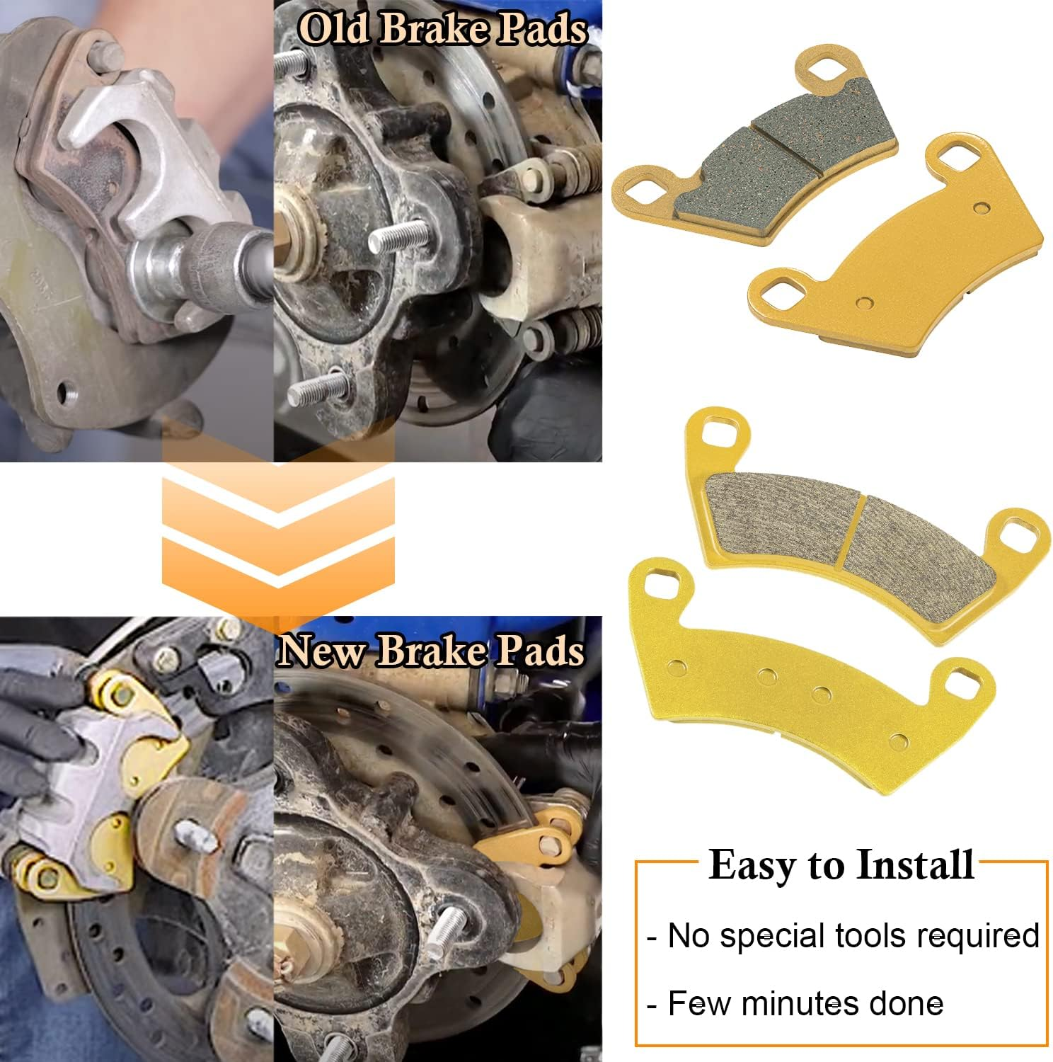 Front and Rear Severe Duty Brake Pads for Polaris ACE RZR Ranger XP 500 570 700 800 900 2202413 2205949 image number 6