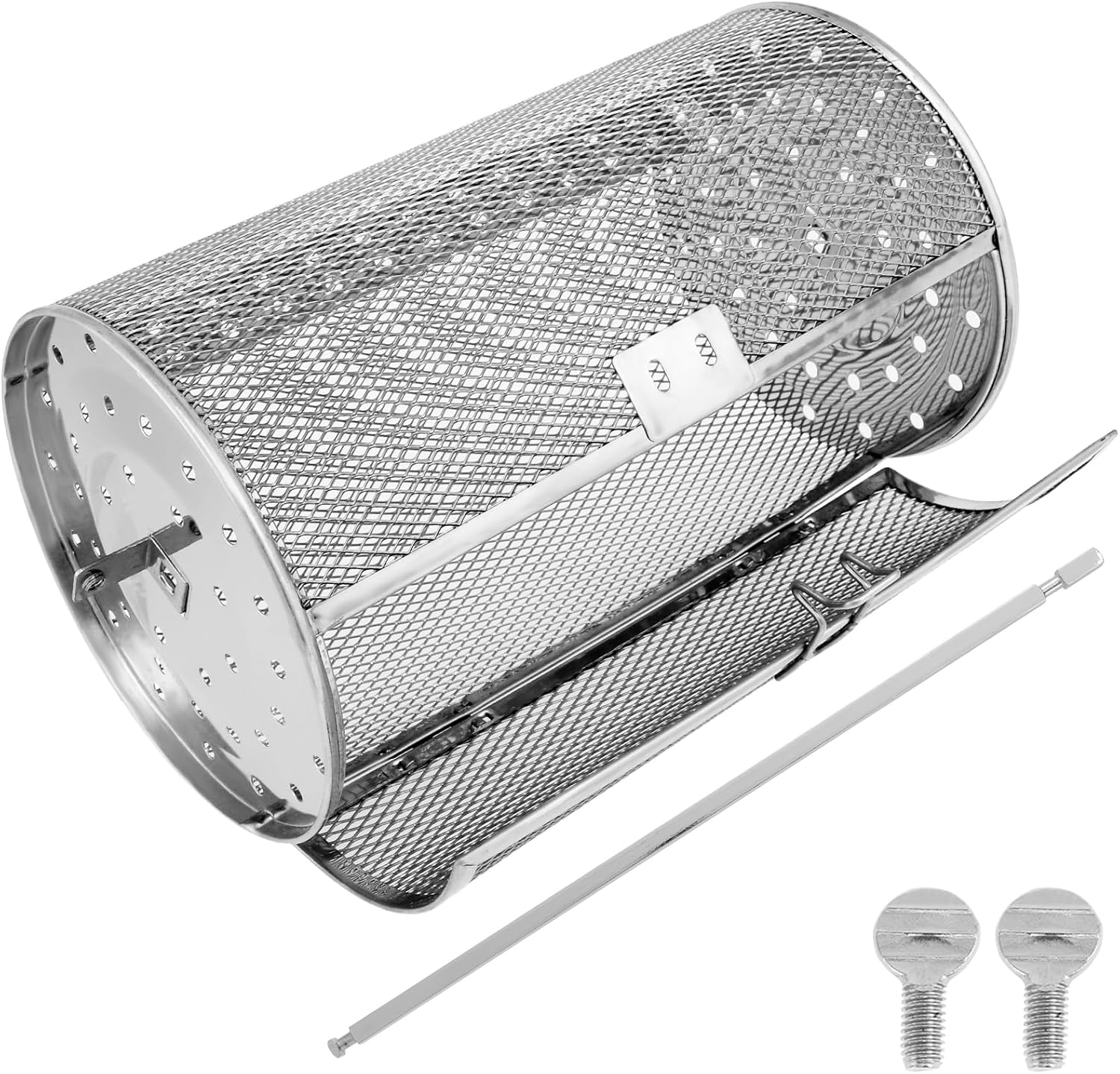 Stainless Steel Rotating Grill Basket, 360 Degree Rotation BBQ Grill Cage for Vegetable Fries Fish Shrimp, Dishwasher Safe Rolling Grilling Basket for Outdoor BBQ (Style3)