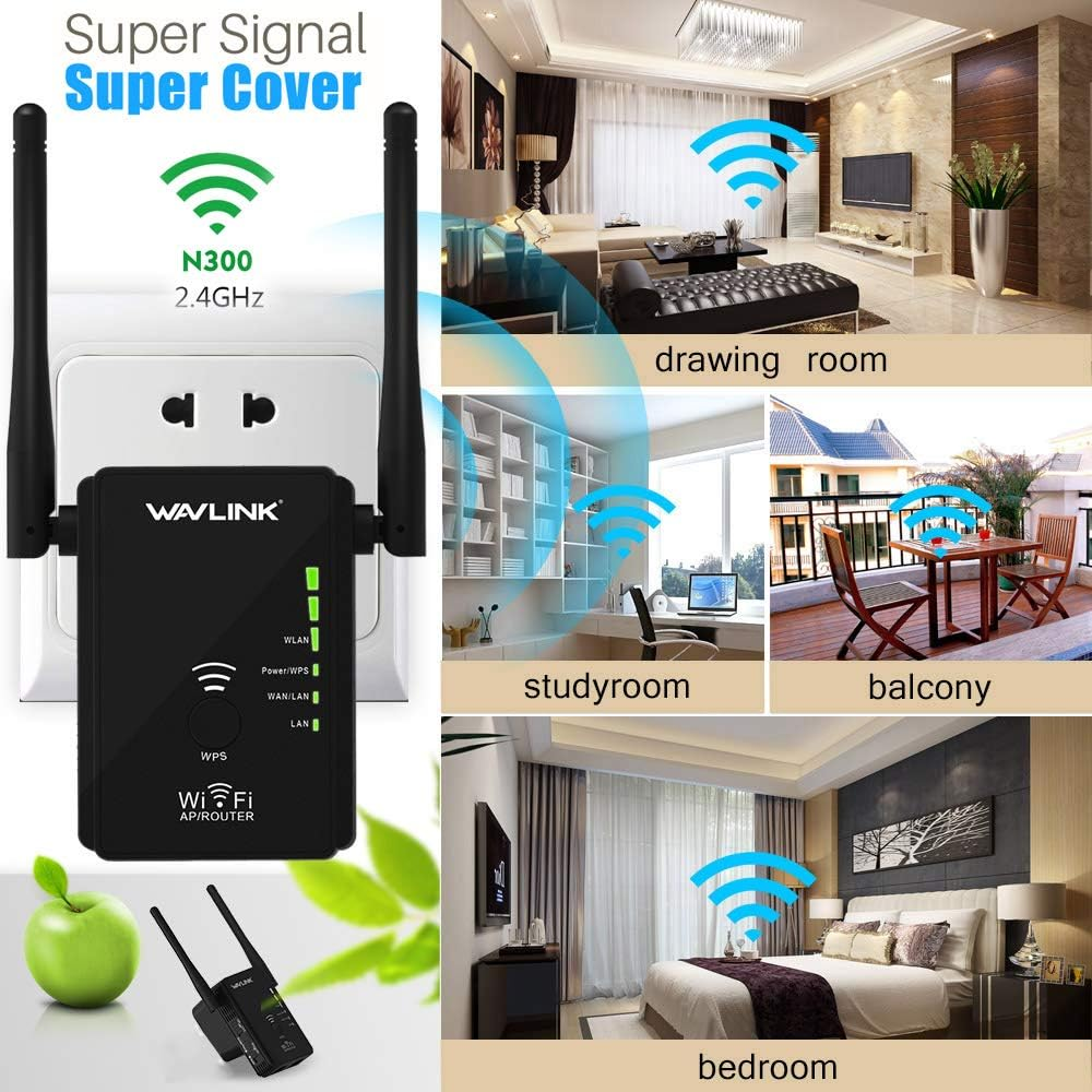【2022 White Version】Wavlink N300 WI-FI Range Extender Repeater, Universal Router Wireless Access Point Wireless Signal Booster with 2 External Antenna-White image number 4