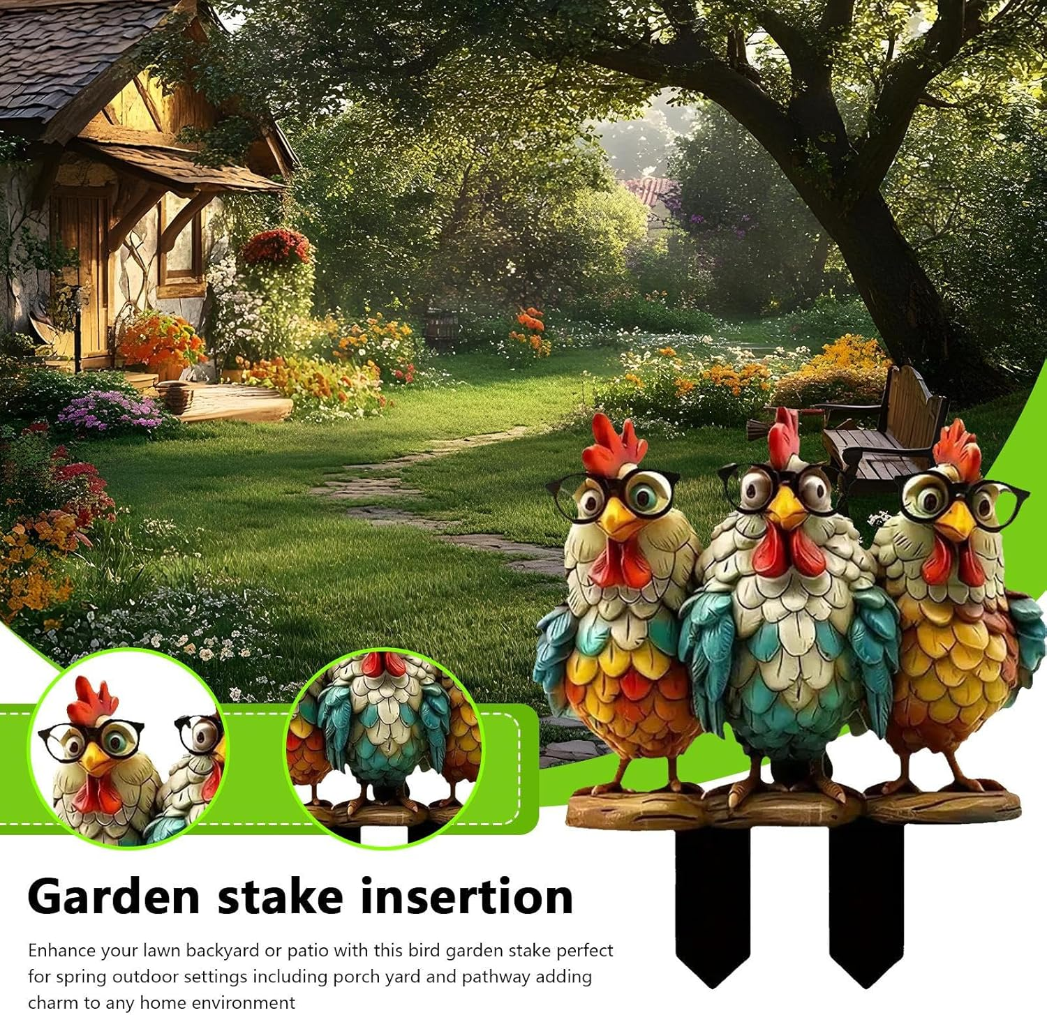 Gihioue Outdoor Chicken Garden Ornaments, Cartoon Rooster Garden Stakes, Hen Animal Stakes Spring Summer Home Decor, Farmhouse Path Lawn Chicken Rooster Stakes, for Women Girls image number 3