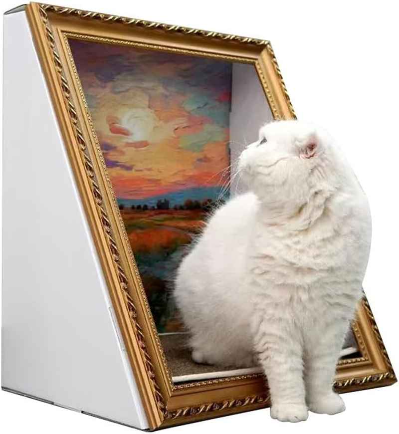 Cat Scratcher Bed, Durable Scratching Cardboard for Indoor Cat House, Artistic Oil Painting with Durable Scratcher Pad Surface for Cats, Cat Condo with Scratcher Pad, Scratch Furniture (Gold)