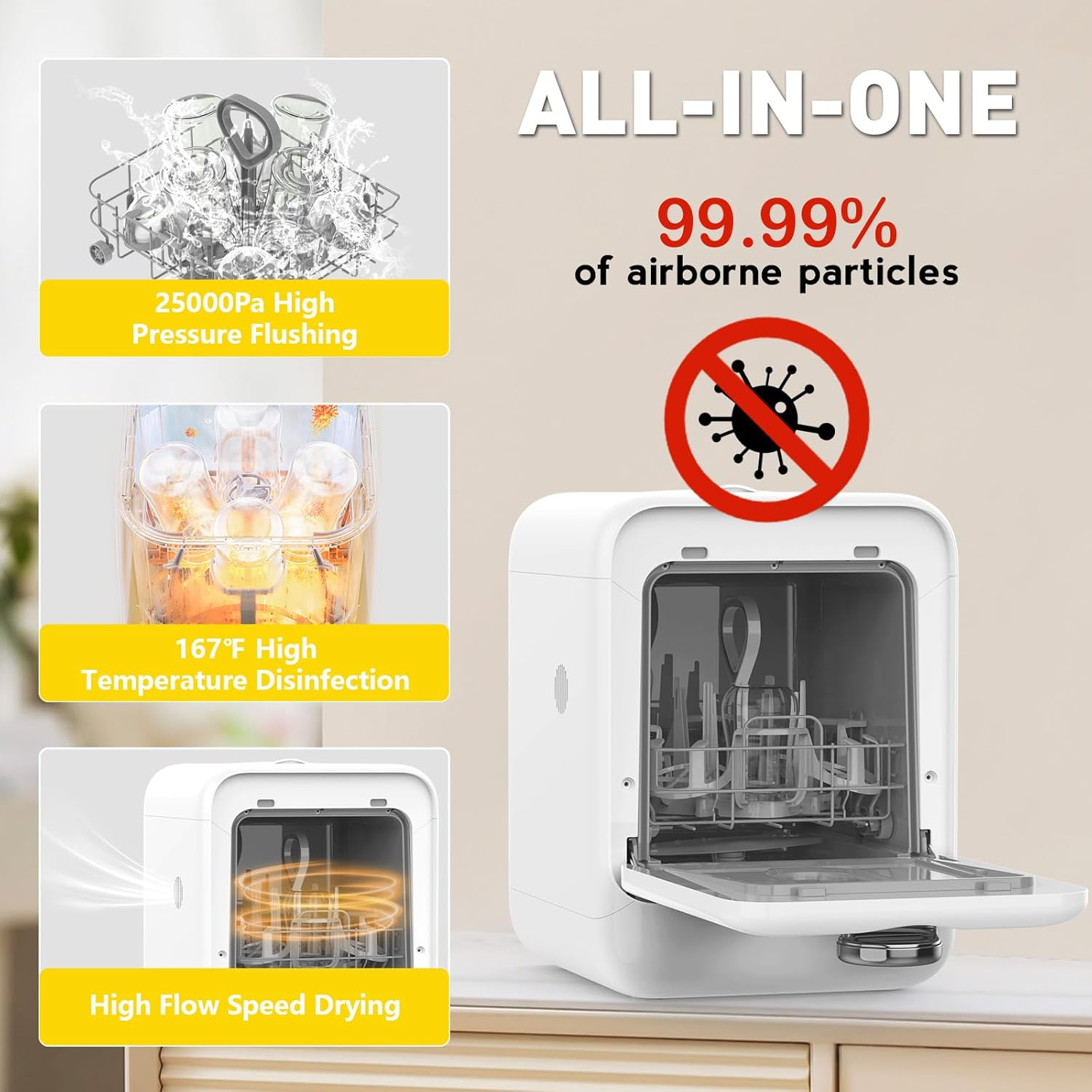 Advwin 3-In-1 Baby Bottle Washer - Sterilizer & Dryer Combo- All in One Bottle Washer Machine for All Bottles, Pump Parts & Baby Item Care - save Time & Effort, for Easy Cleaning, White image number 2