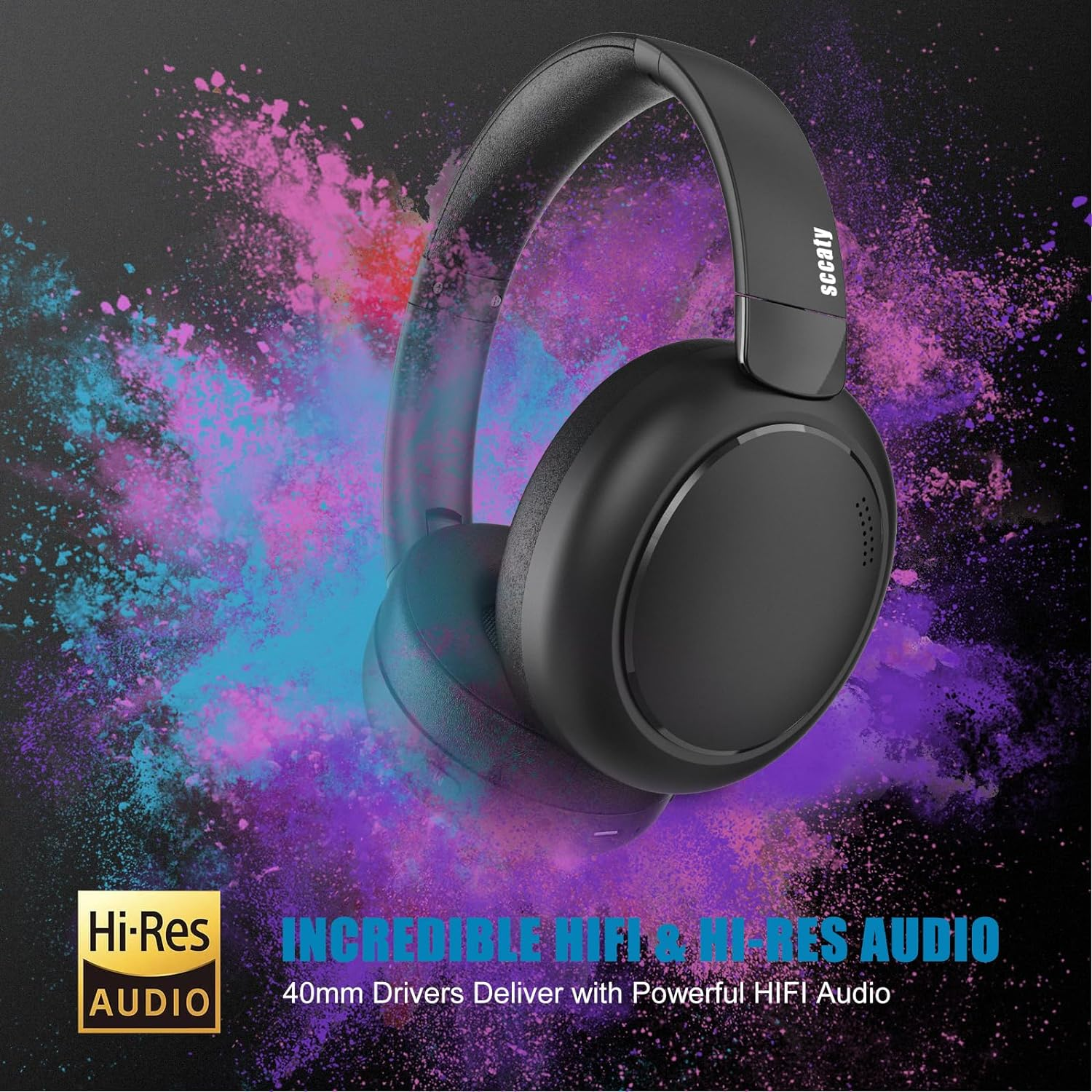 Over Ear Headphones, Wireless Earphones with Bluetooth 5.3, ANC Function with 55H Playtime, up to 30Db Space Noise Reduce, CVC 8.0 Mic, Hi-Res Sound, USB-C Charge, Protein Skin Ear Cups image number 3