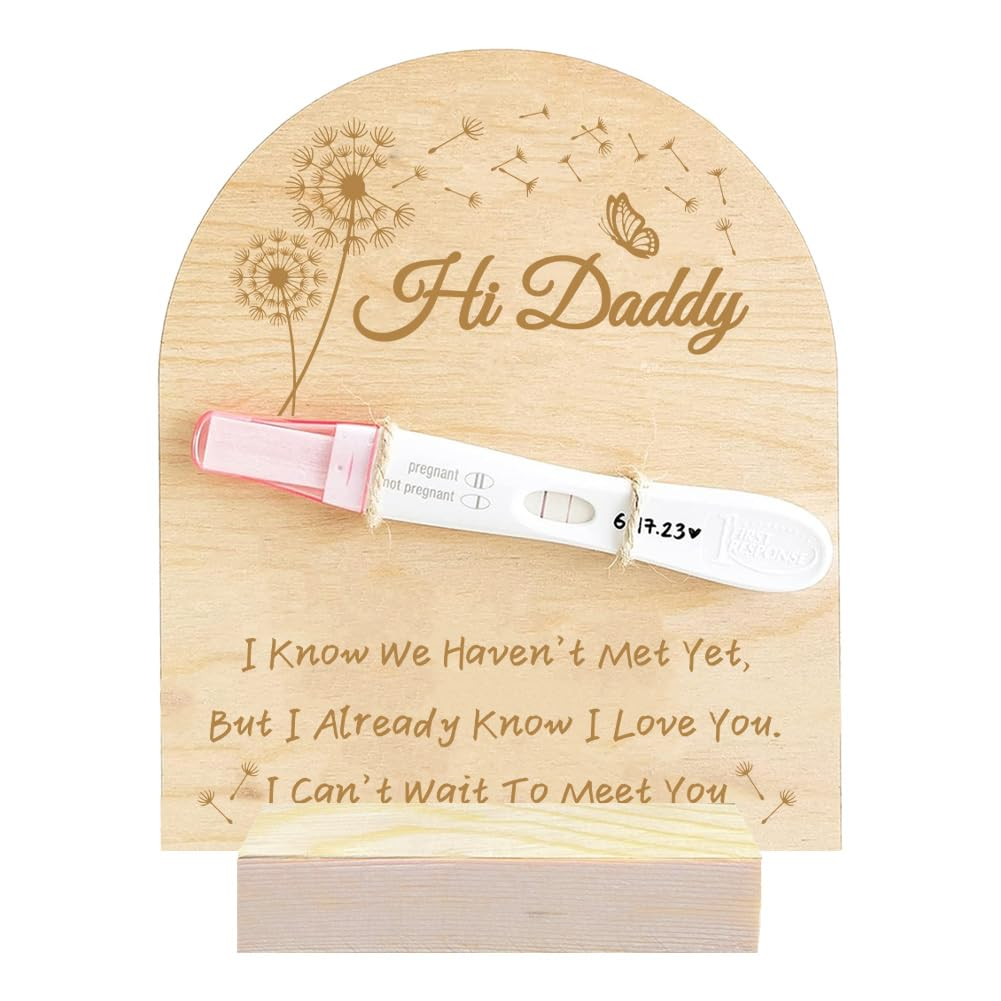 FREEBLOSS Wooden Pregnancy Announcement Sign Pregnancy Announcement for Dad Baby Reveal Ideas for Husband Hi Daddy Baby Keepsake Wooden Sign for New Dad, Dandelion image number 1