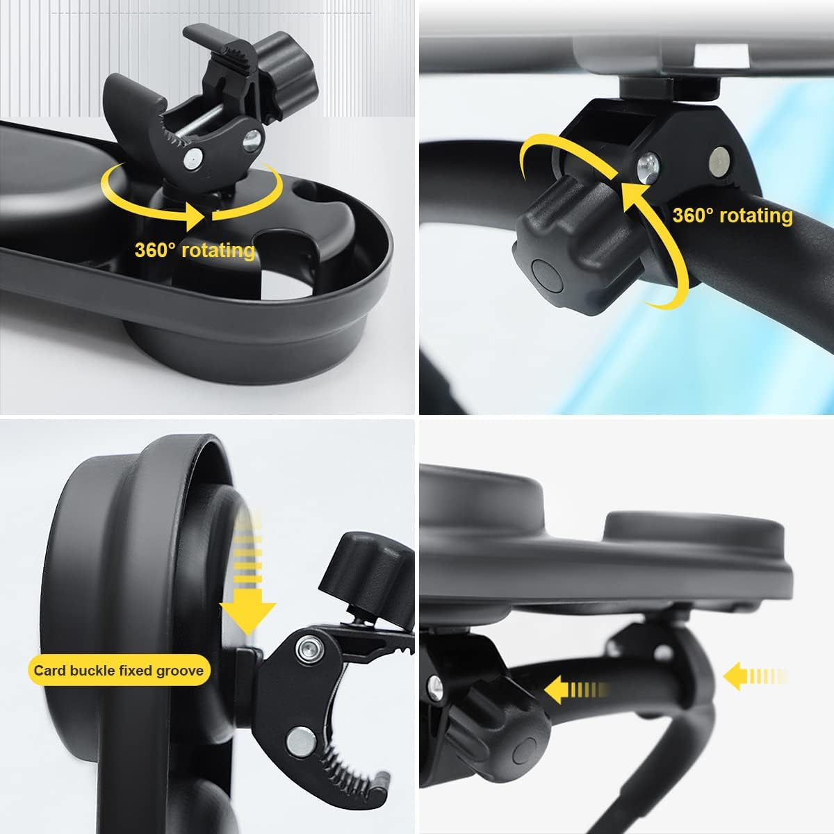 Universal Stroller Snack Tray with Cup Holder, Upgraded Removable Non-Slip Grip Clip for Bar, Large Capacity image number 1