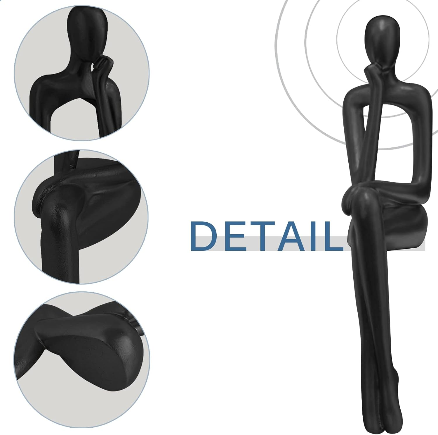 3PCS Modern Decor Sitting Thinker Abstract Art Sculpture, Collectible Resin Statue, Figurines Accent Home for Office Desktop (Black) image number 1