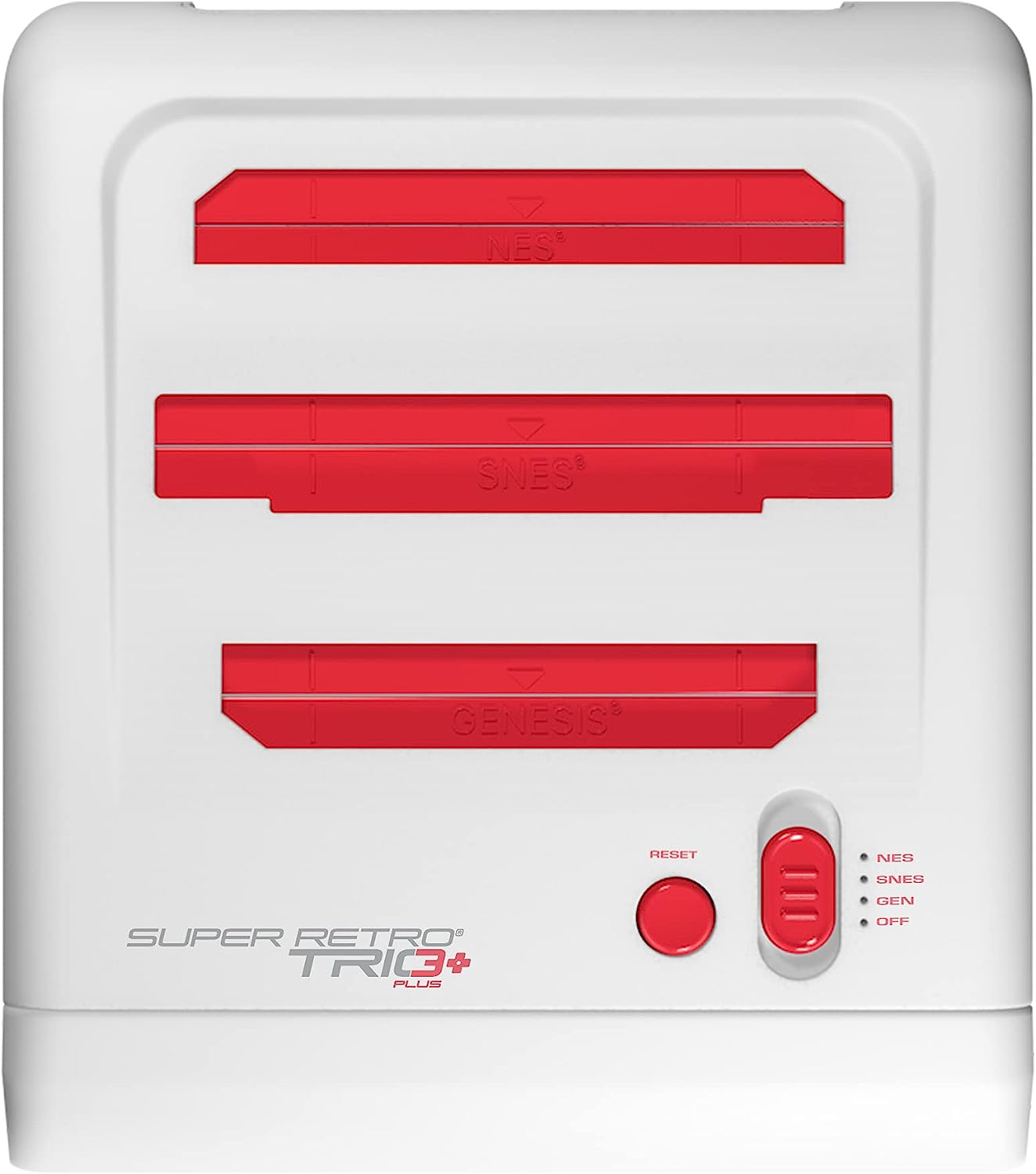 Retro-Bit Super Retro Trio HD plus 720P 3 in 1 Console System (2018) - for NES SNES and Sega Genesis Original Game Cartridges - Red/White