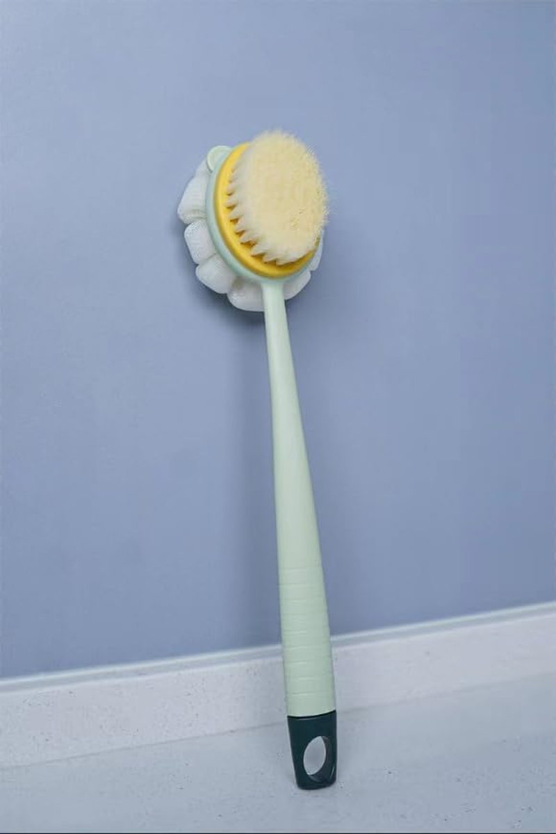 Long Handle Back Scrub Shower Net Sponge Double-Sided Shower Brush for Back Scrubbing, Soft Hair Long Handle Shower Brush for Skin Exfoliation Bath, Suitable for Wet or Dry Massage of Mane, Men and Women (Soft Fur Green) image number 2