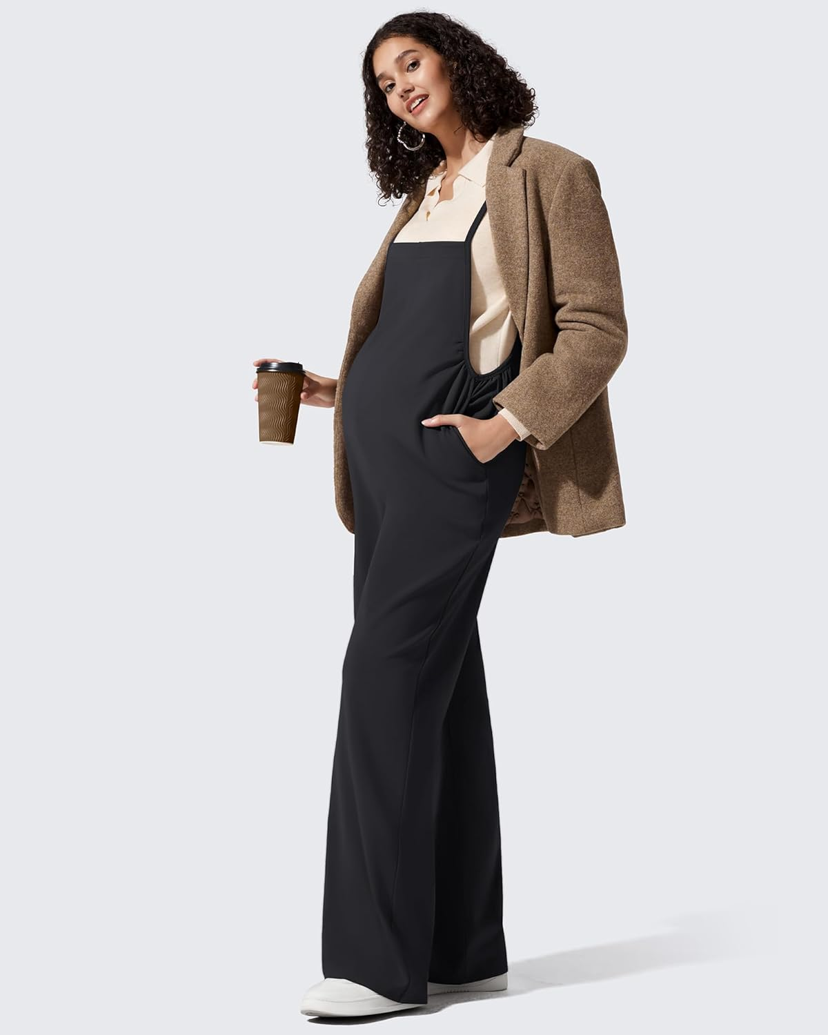 G4Free Maternity Jumpsuits Adjustable Strap Overalls Pregnancy Wide Leg Rompers with Pockets image number 6
