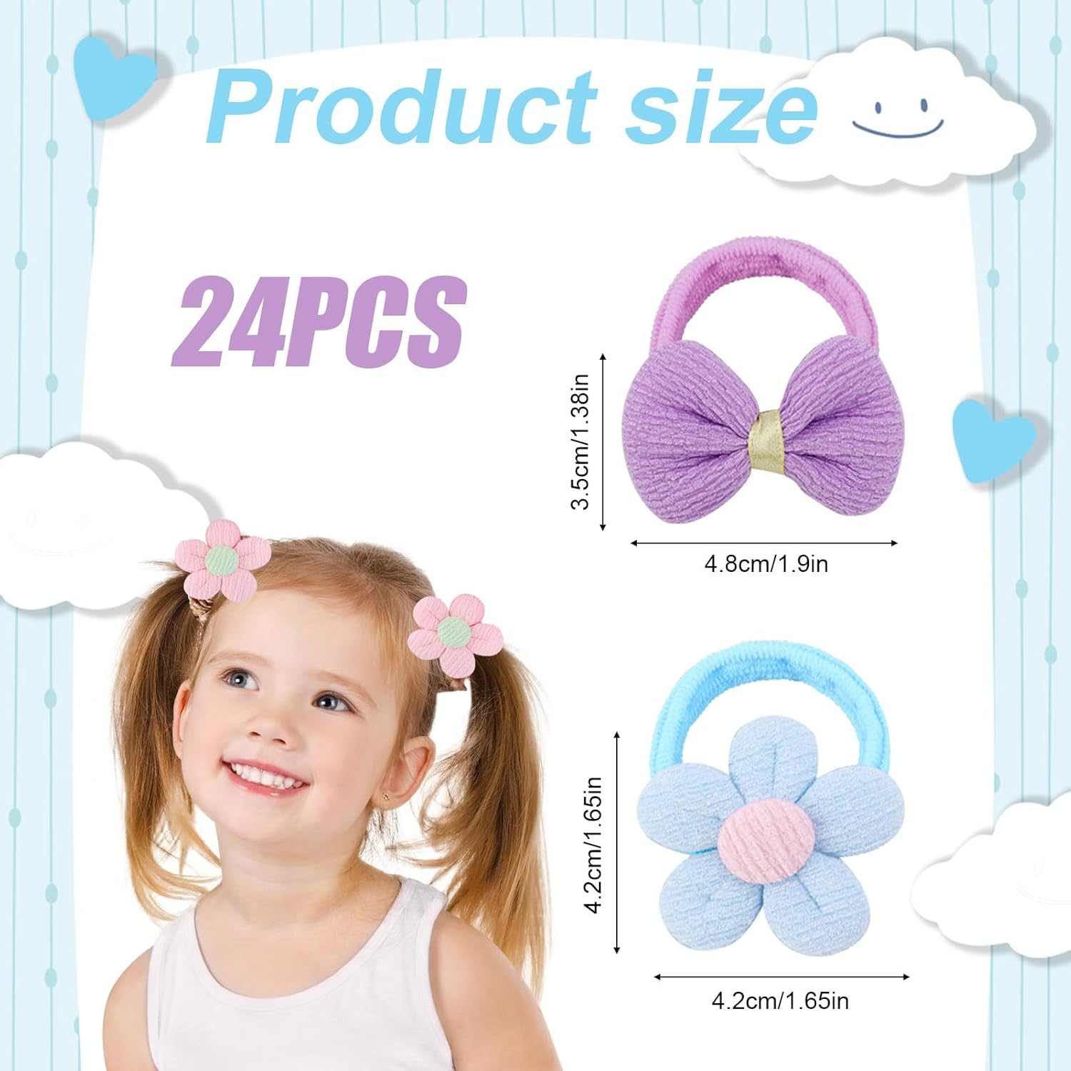24Pcs Toddler Hair Bows, Elastic Toddle Hair Ties Toddler Flower Hair Accessories Butterfly Hair Clips Cute Hair Ties Baby Hair Bows for Little Girls Hair Ponytail image number 6
