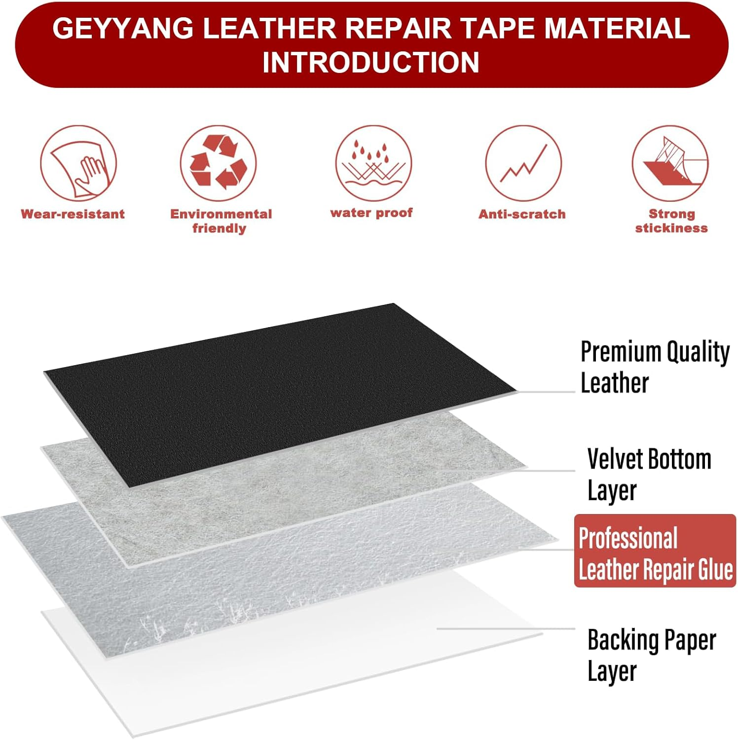 Leather Repair Patch Tape Kit, Self Adhesive Leather Repair for Furniture, Couch, Sofa, Car Seats,Office Chair,Vinyl Repair Kit. image number 2