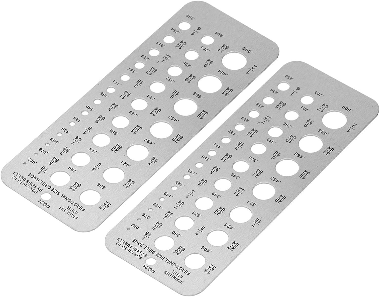 2 Pcs Drill Bit Gauge, 29 Hole Metric Imperial Stainless Steel Drill Bit Size Checker Plate Measuring Tool, 1/16-1/2In Index Metal Drill Size Tool for Mechanics image number 4