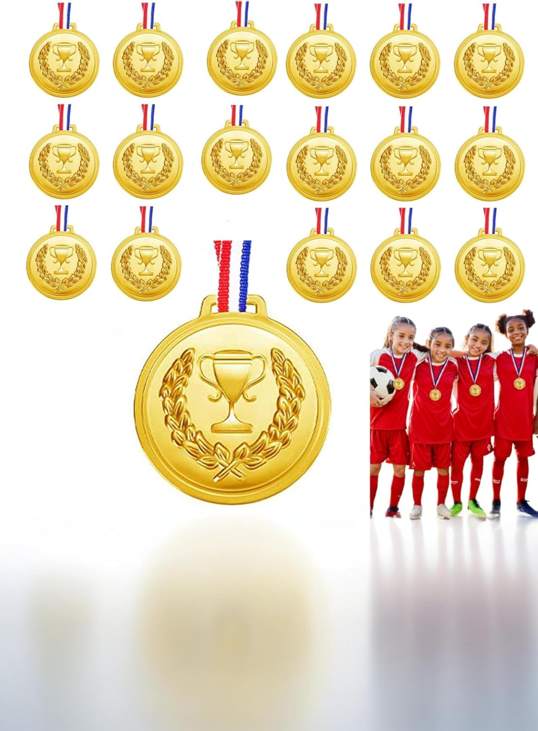 Honwor 18-Pack Gold Olympic Medals - for Sports Awards, Comitions, Birthdays | Kids & Adult Champions | Soccer, Gymnastics Trophies image number 2